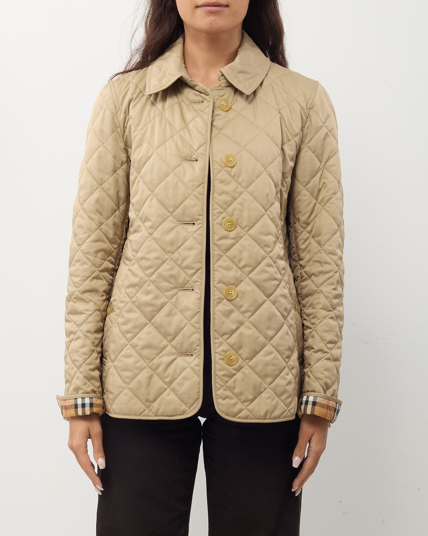 Burberry Beige Quilted Nylon and Check Detail Padded Jacket - M