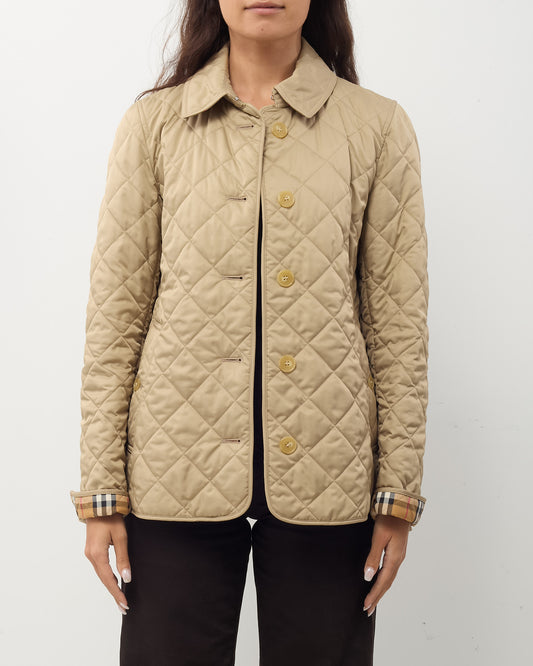 Burberry Beige Quilted Nylon and Check Detail Padded Jacket - M