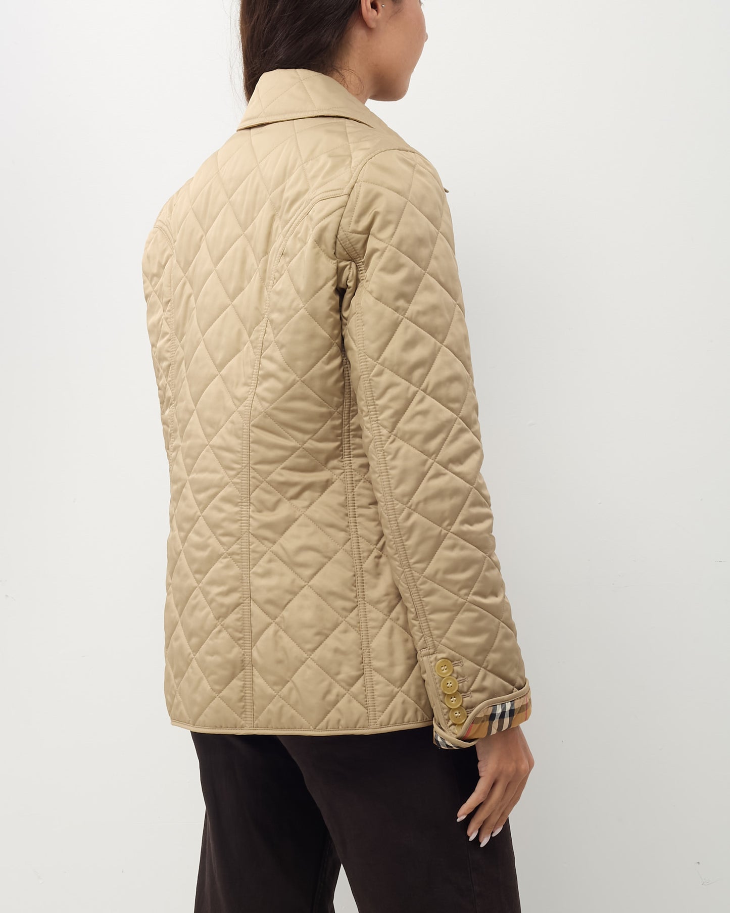 Burberry Beige Quilted Nylon and Check Detail Padded Jacket - M