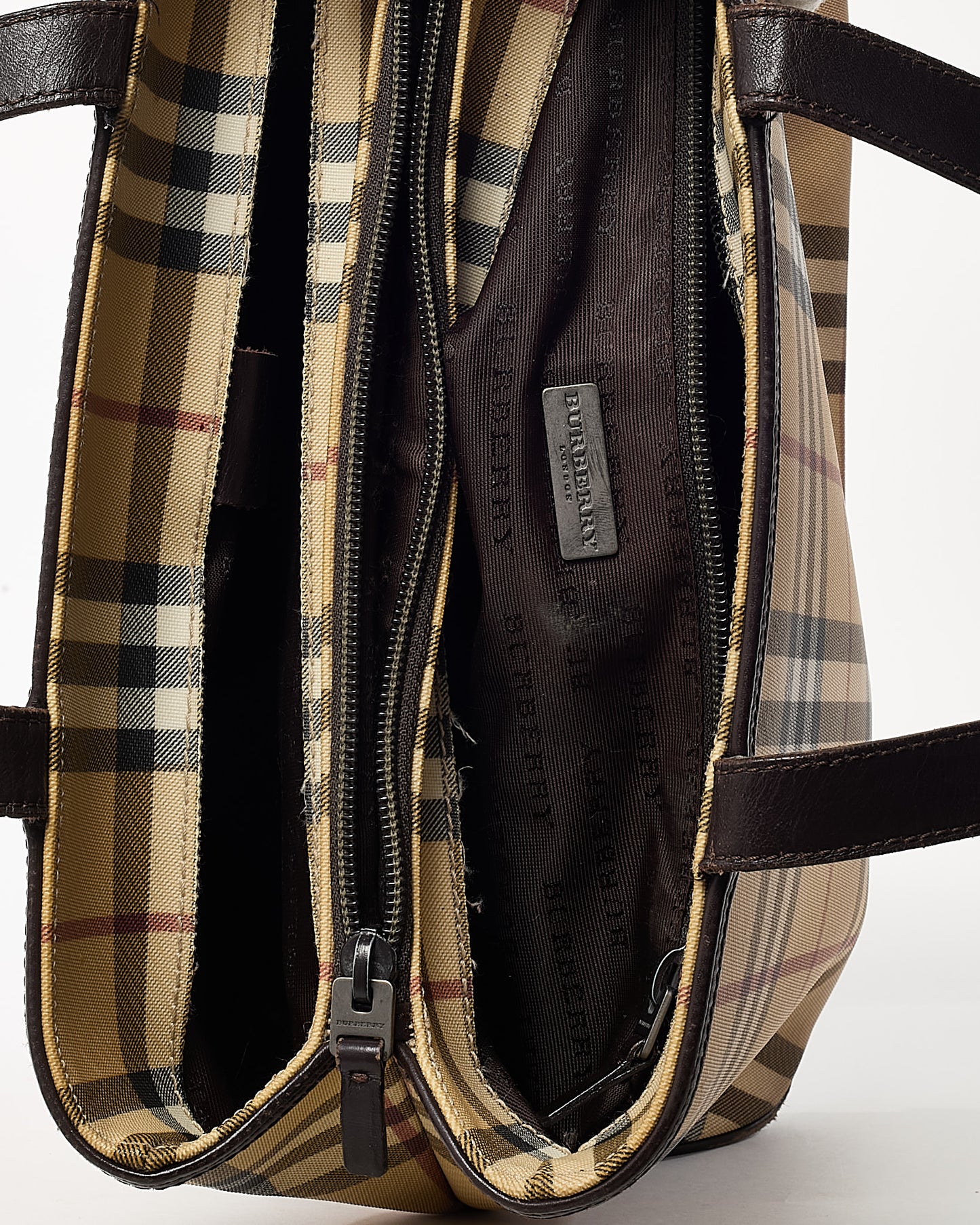 Burberry Vintage Beige Nova Check Coated Canvas Top Handle Tote Bag