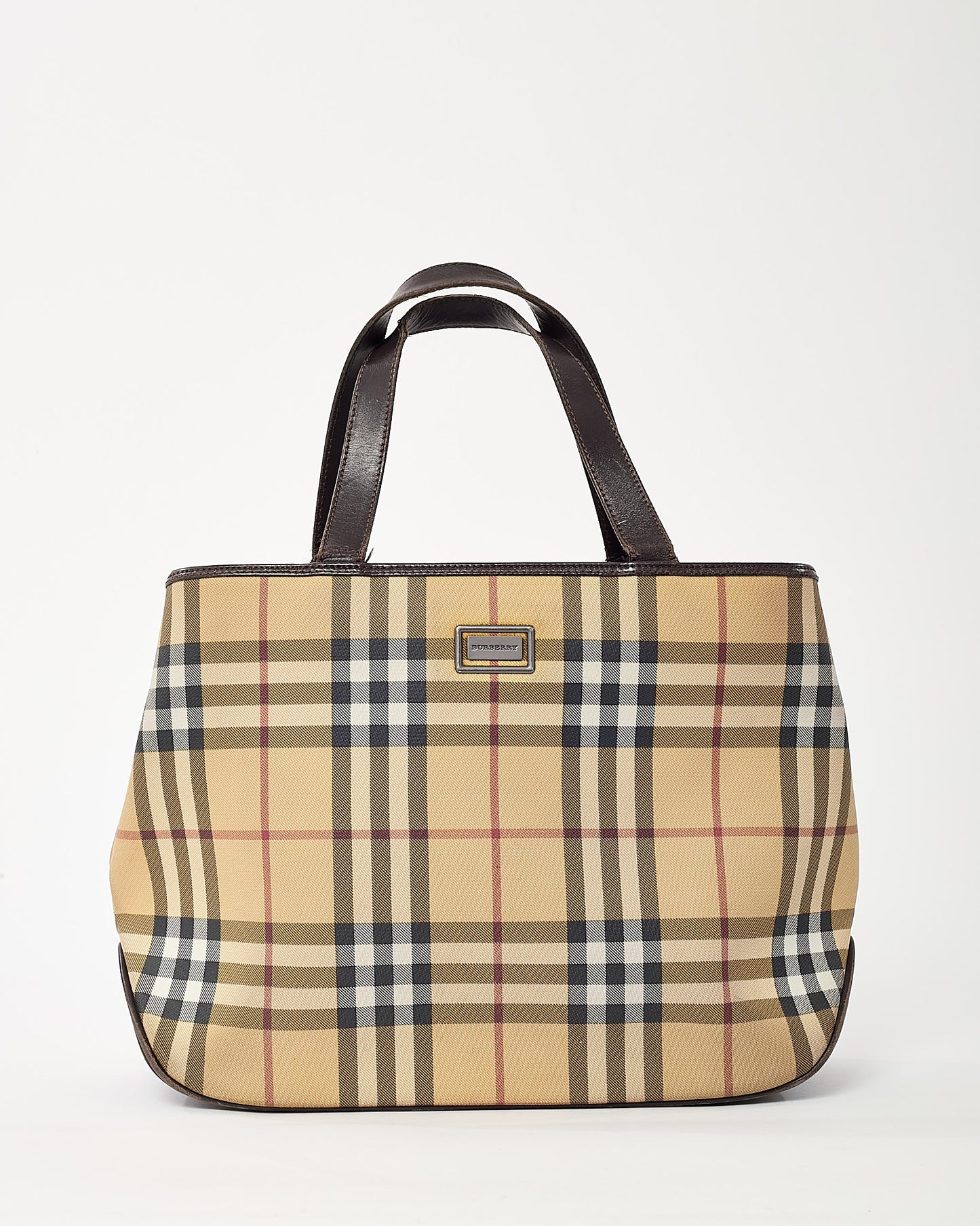 Burberry Vintage Beige Nova Check Coated Canvas Top Handle Tote Bag