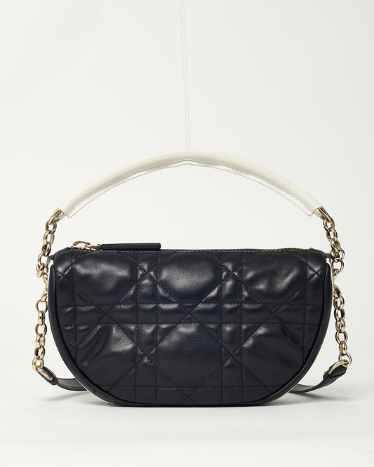 Dior Black Cannage Quilted Lambskin Leather White Logo Micro Vibe Hobo 2Way Bag