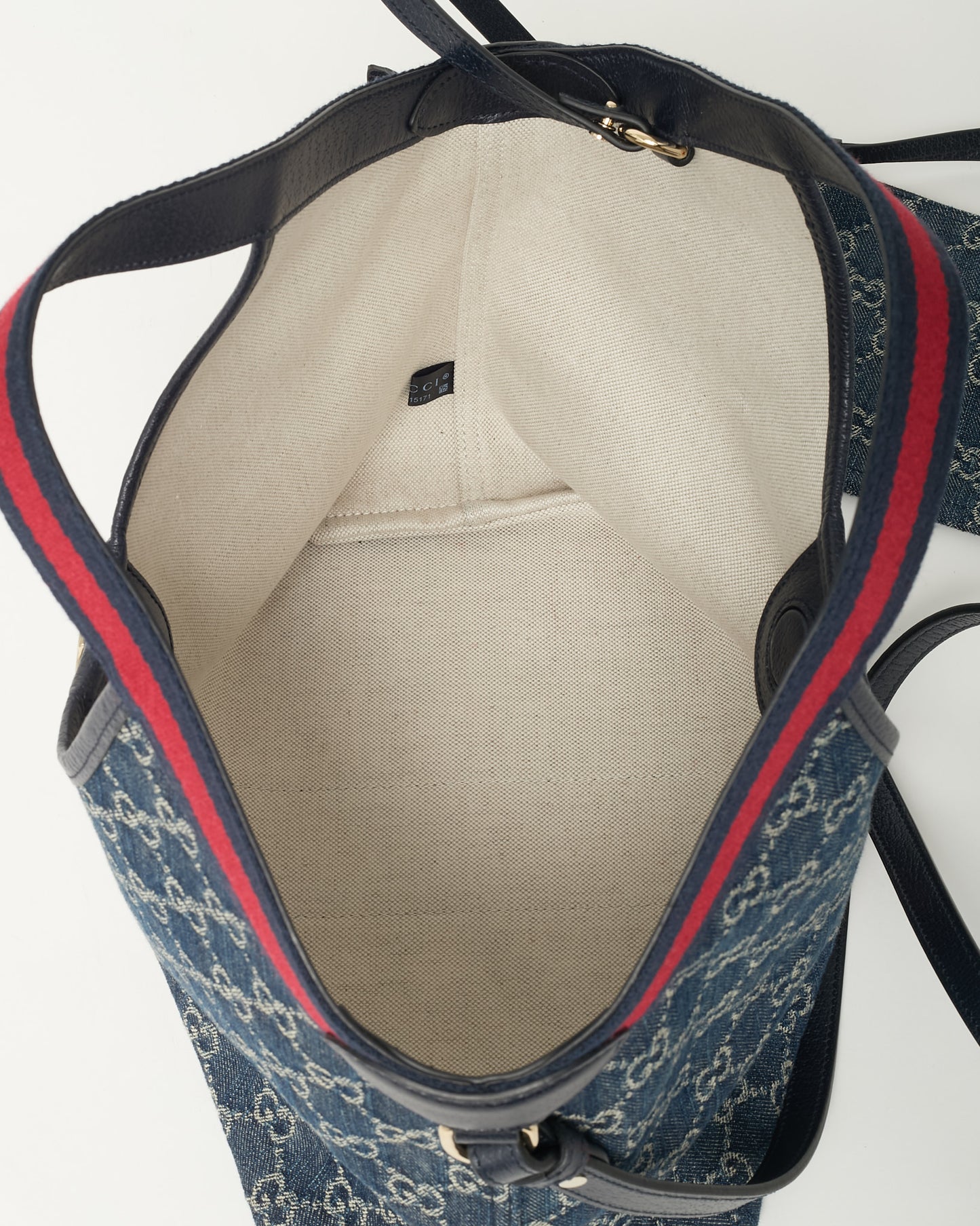 Gucci Blue and White GG Denim Small Giglio Tote with Strap