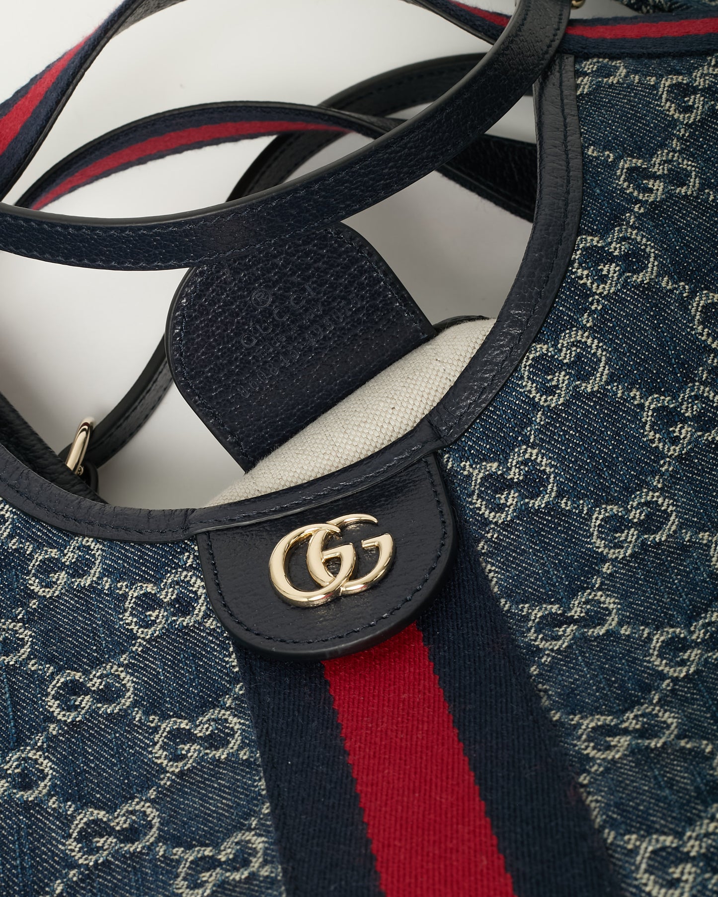 Gucci Blue and White GG Denim Small Giglio Tote with Strap