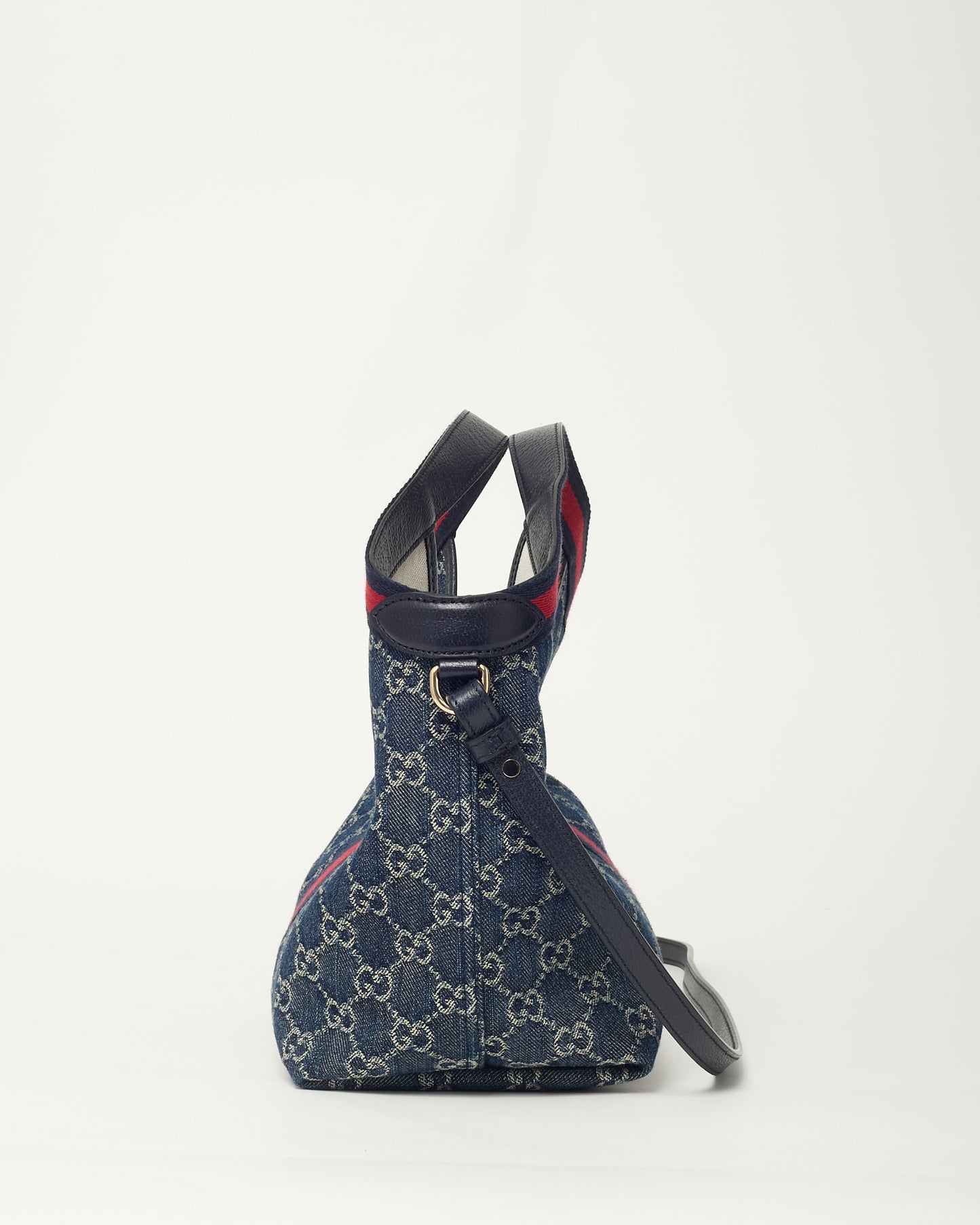 Gucci Blue and White GG Denim Small Giglio Tote with Strap