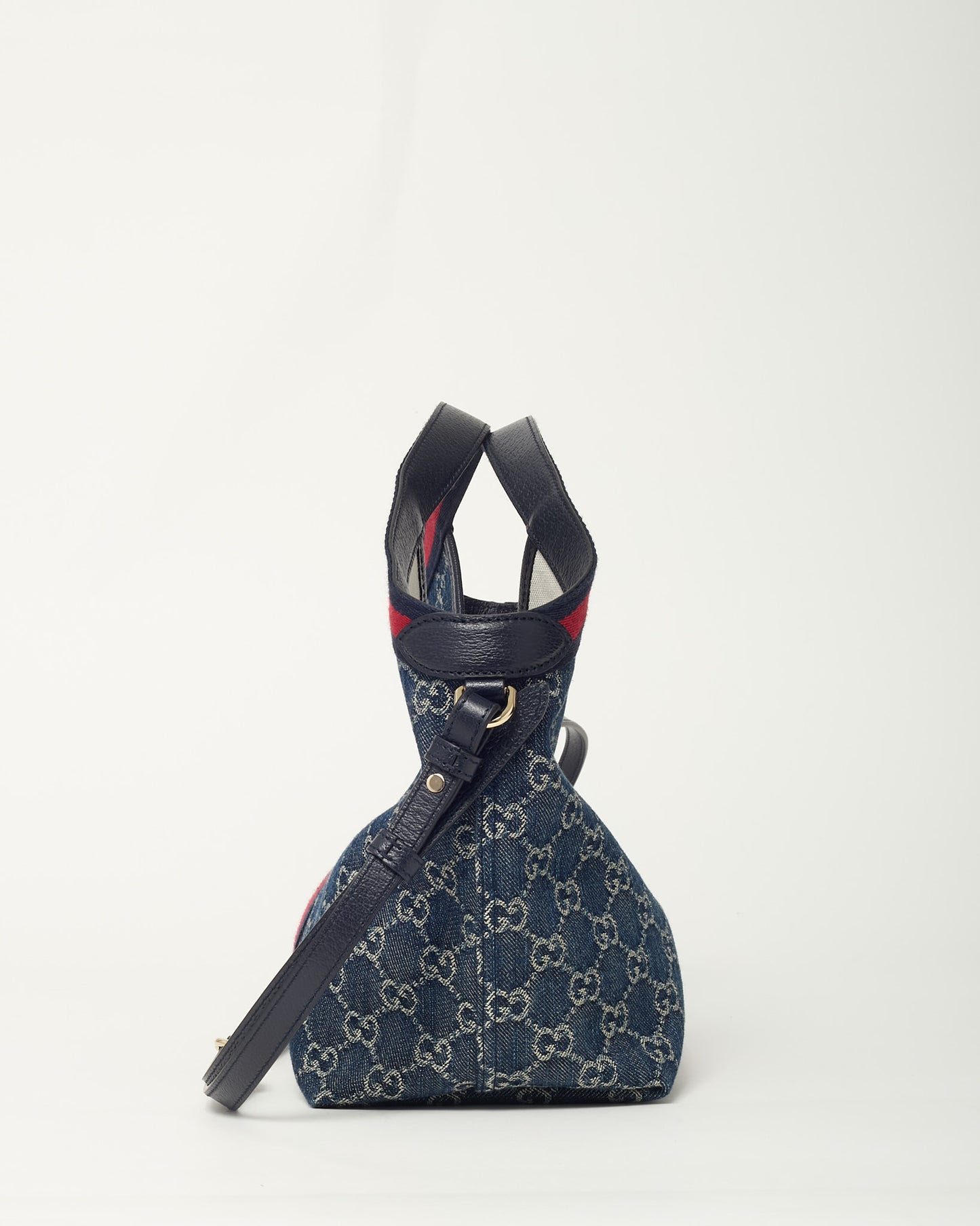 Gucci Blue and White GG Denim Small Giglio Tote with Strap