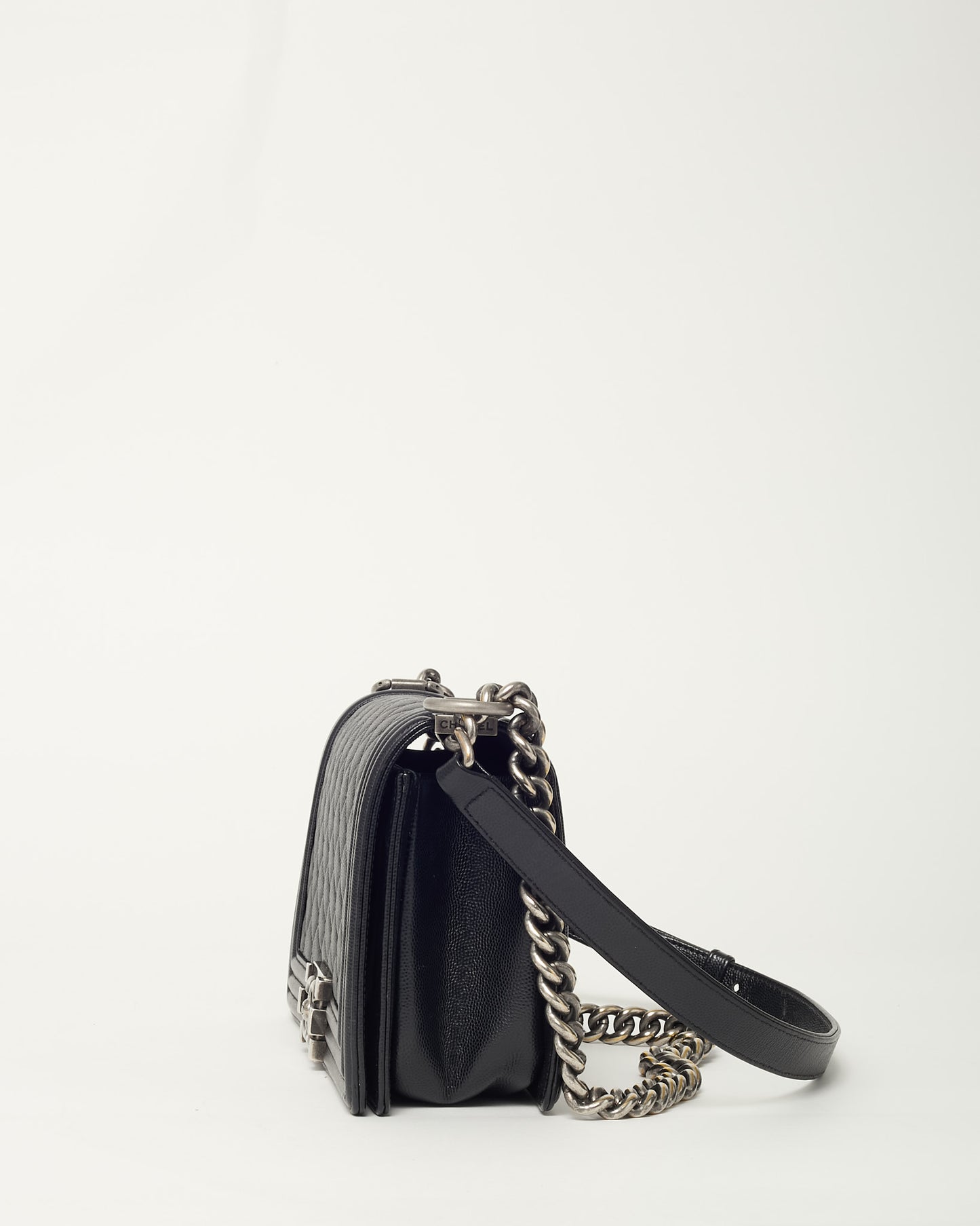 Chanel Black Quilted Caviar Leather Medium Boy Bag SHW