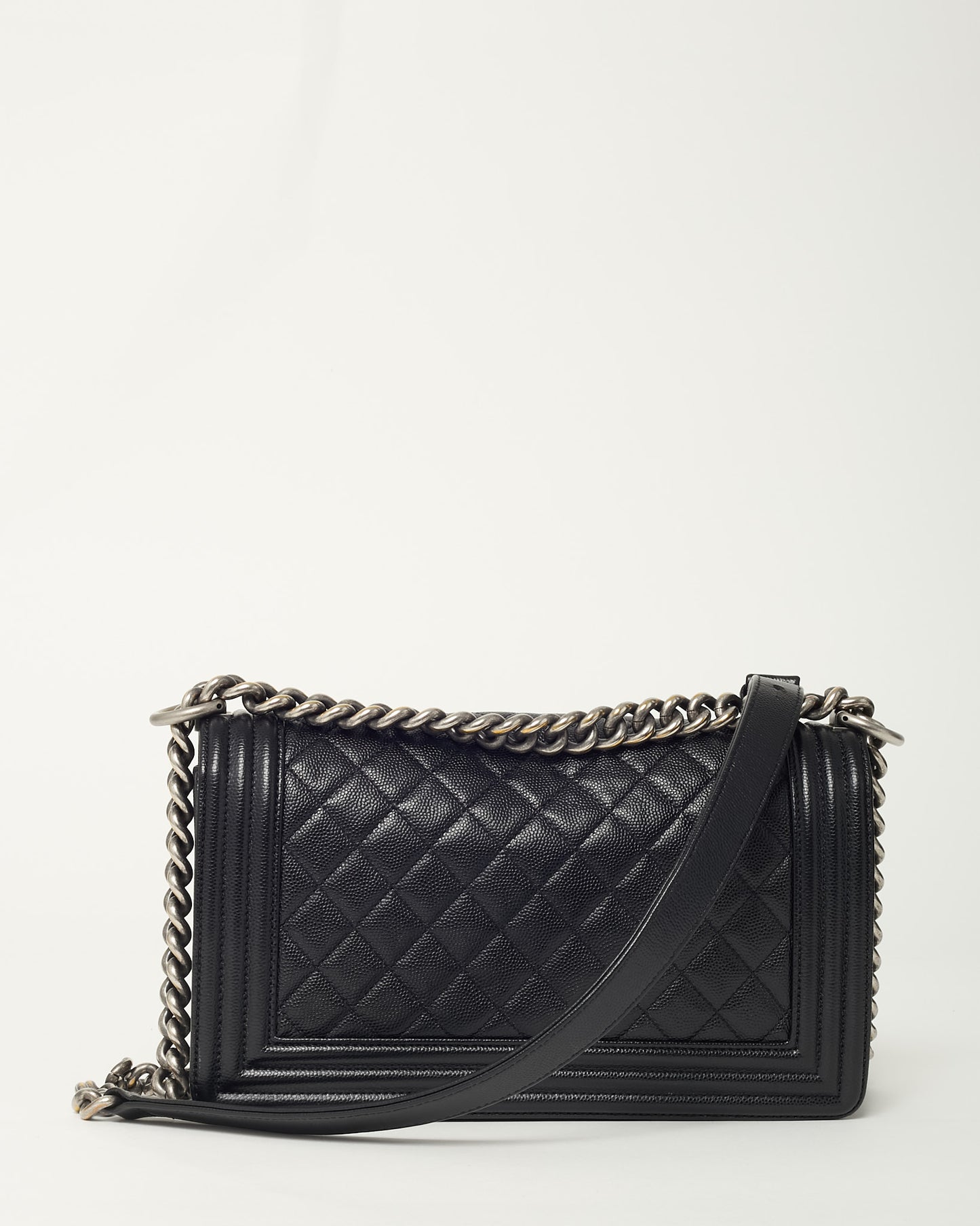 Chanel Black Quilted Caviar Leather Medium Boy Bag SHW