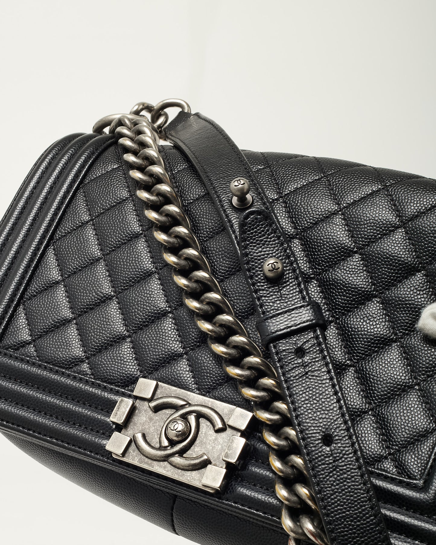 Chanel Black Quilted Caviar Leather Medium Boy Bag SHW