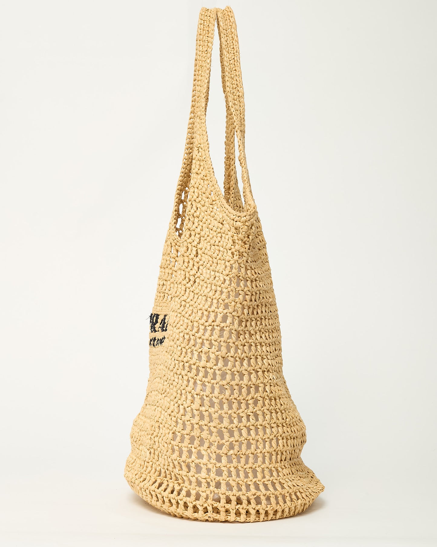 Prada Naturale Beige Yarn Raffia Effect Crochet Logo Embroidered Shopping Tote Bag