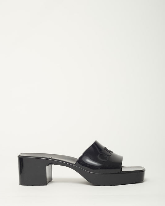 Gucci Black PVC Rubber Gucci Logo Platform 20/60mm Slide Sandals - 38