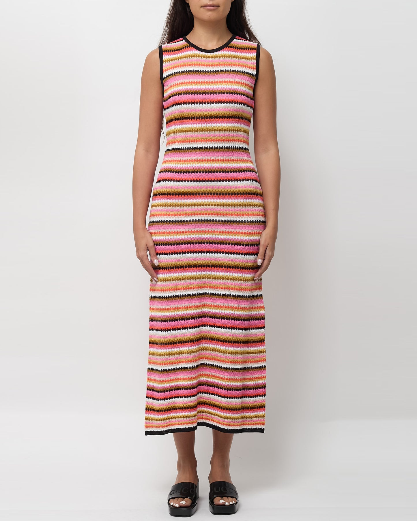 Missoni Black and Pink/Orange/Brown Multi Zigzag Stripe Cotton Blend Midi Dress - 40 IT/ US 4