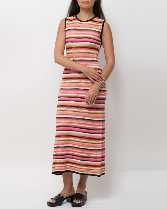 Missoni Black and Pink/Orange/Brown Multi Zigzag Stripe Cotton Blend Midi Dress - 40 IT/ US 4