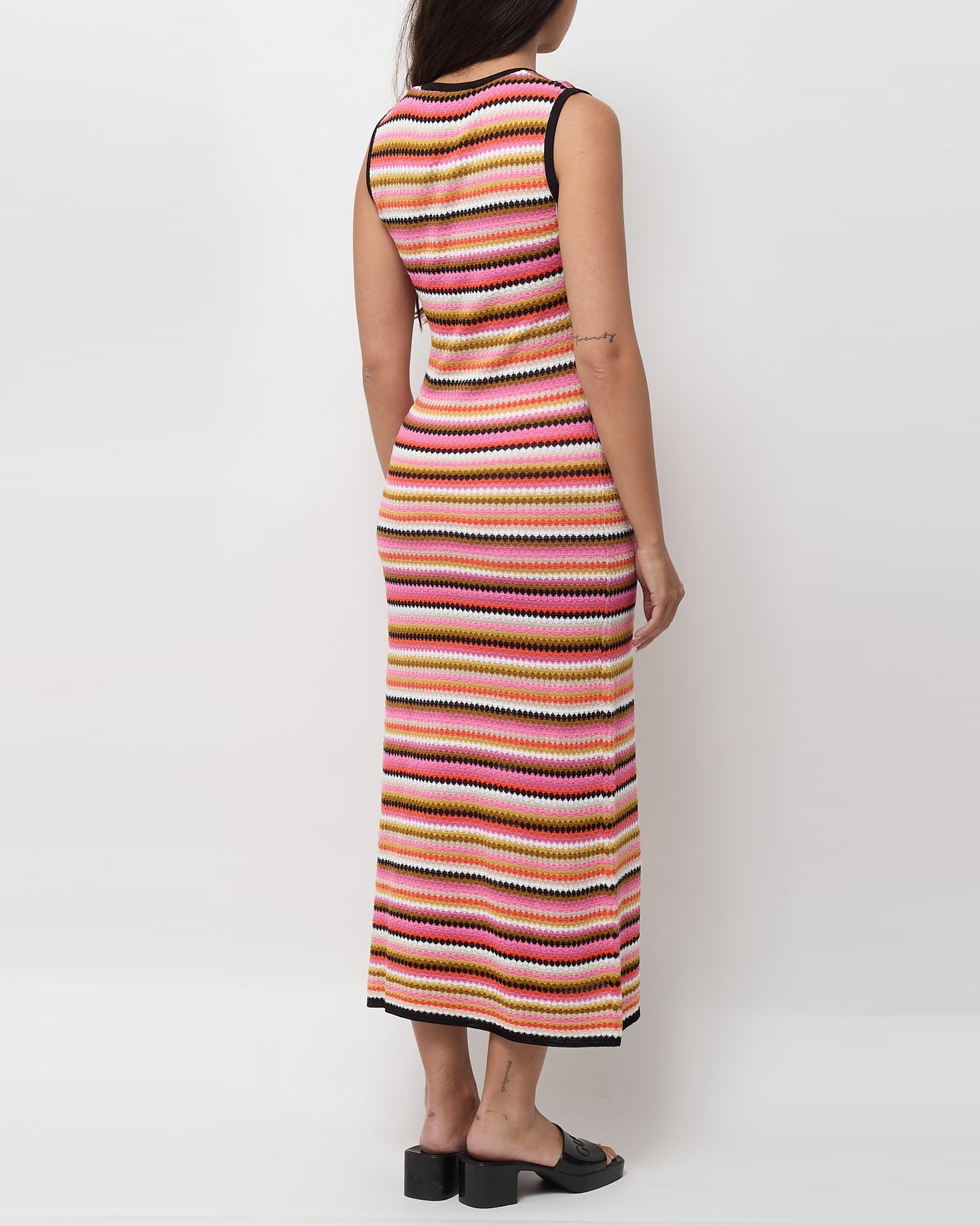 Missoni Black and Pink/Orange/Brown Multi Zigzag Stripe Cotton Blend Midi Dress - 40 IT/ US 4