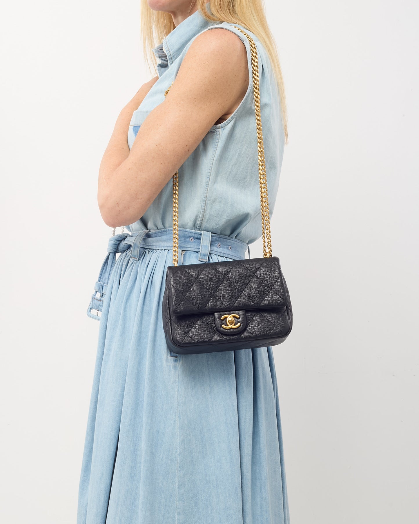 Chanel Black Caviar Quilted Leather Sweetheart Coco Crush Mini Square Flap Bag GHW