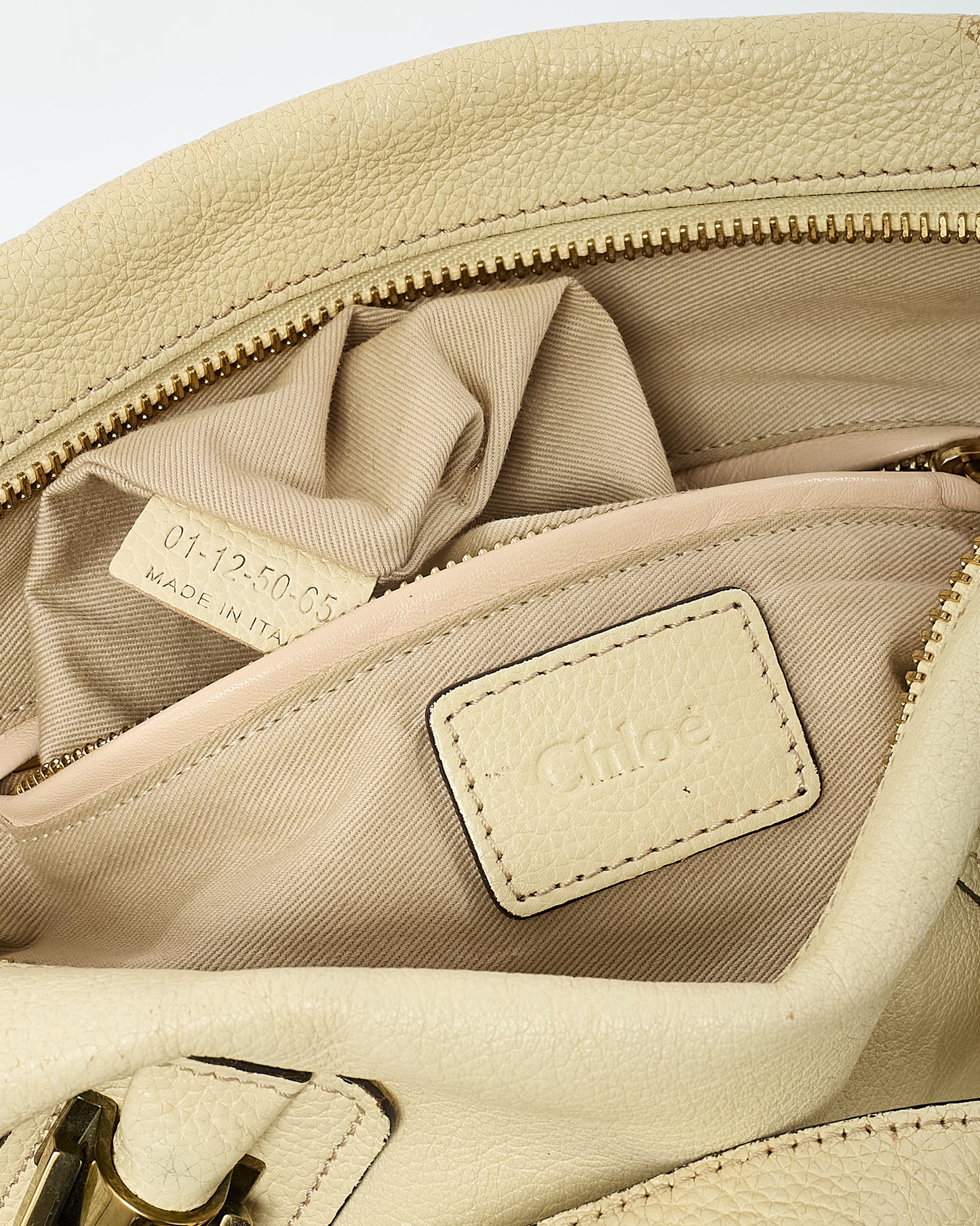 Chloé Cream Beige Pebbled Leather Medium Paraty Military 2Way Bag