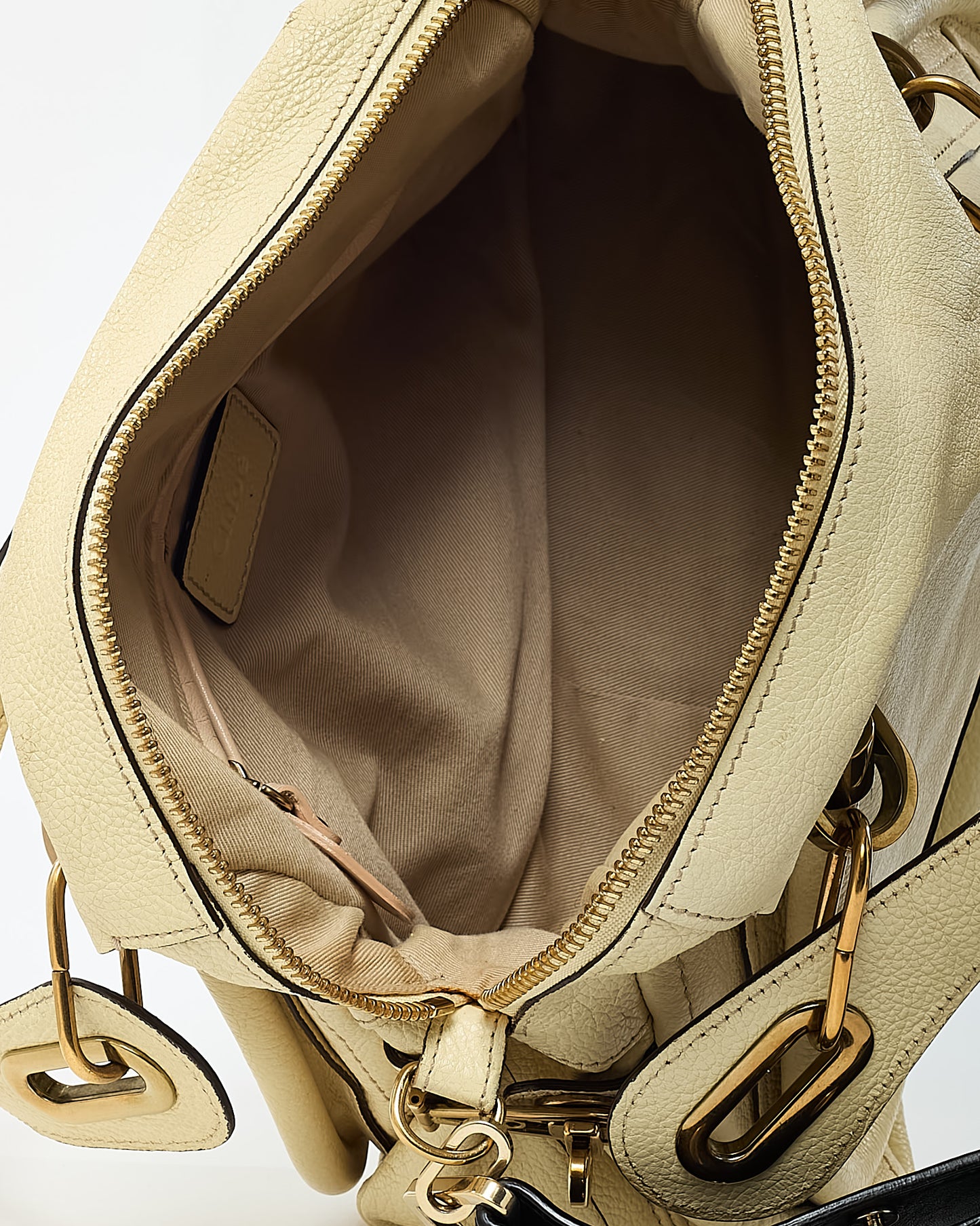 Chloé Cream Beige Pebbled Leather Medium Paraty Military 2Way Bag