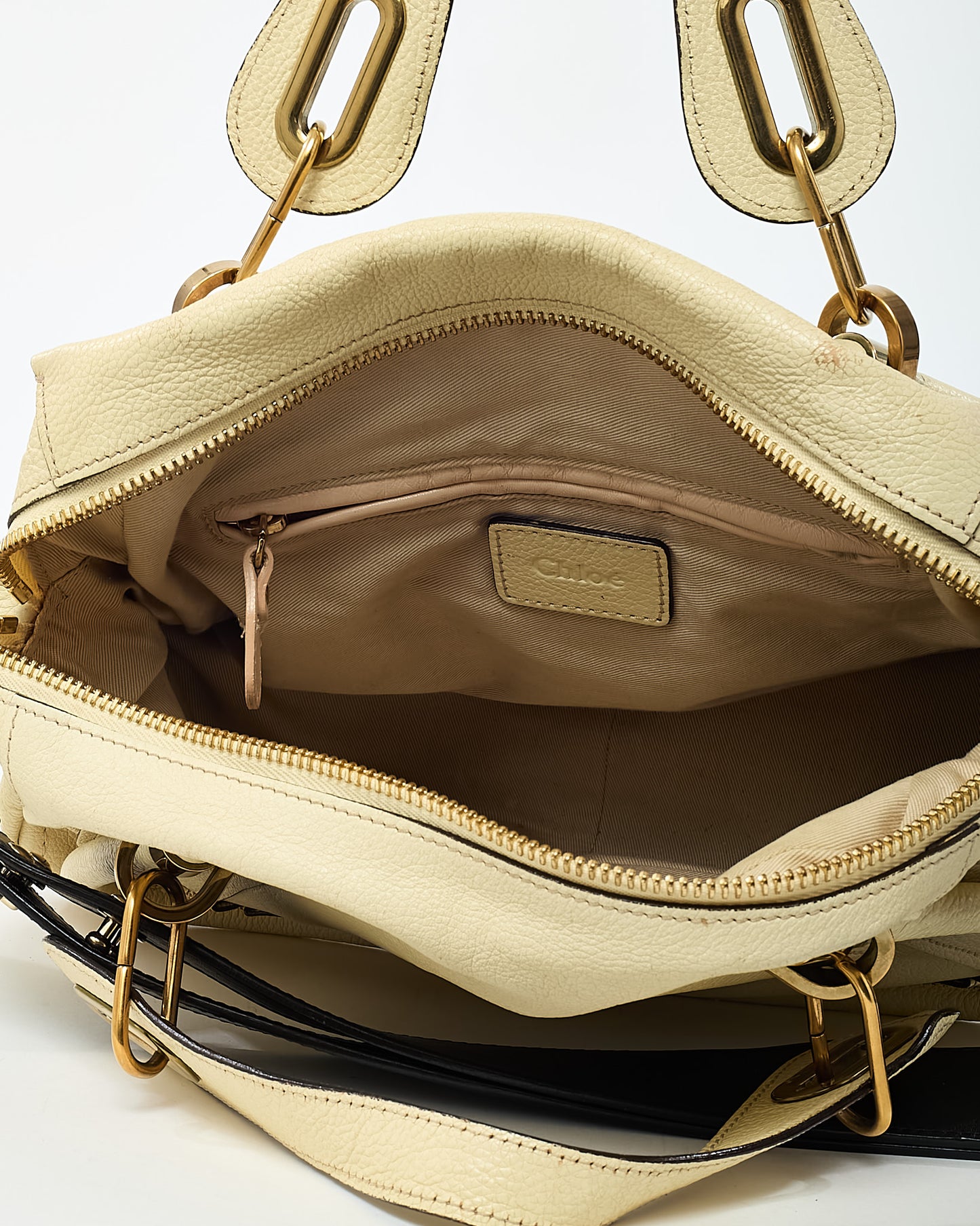 Chloé Cream Beige Pebbled Leather Medium Paraty Military 2Way Bag