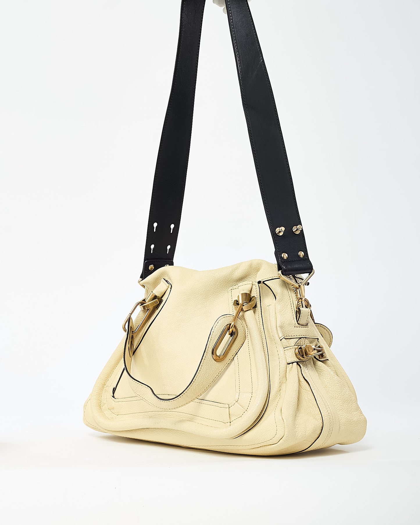 Chloé Cream Beige Pebbled Leather Medium Paraty Military 2Way Bag
