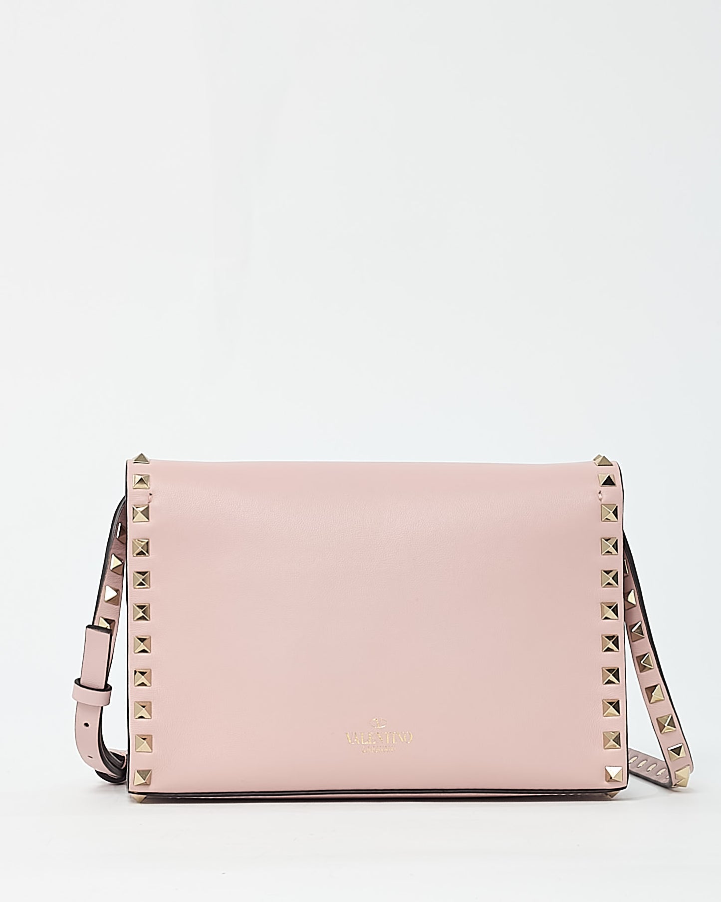 Valentino Pink Leather GHW Rockstud Small Envelope Flap Crossbody Bag
