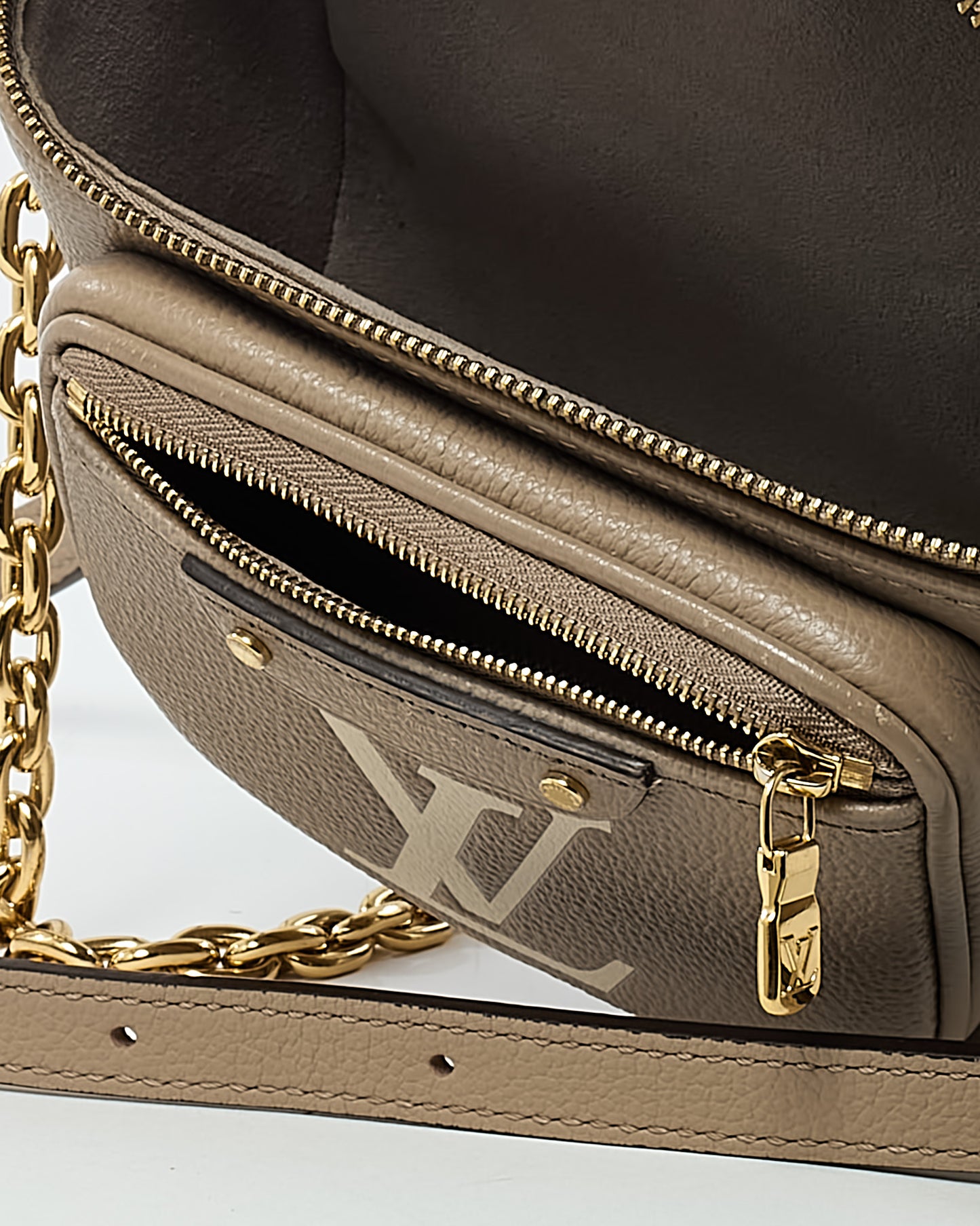 Louis Vuitton Tourterelle Beige and Cream Bicolor Monogram Empreinte Leather Mini Bumbag
