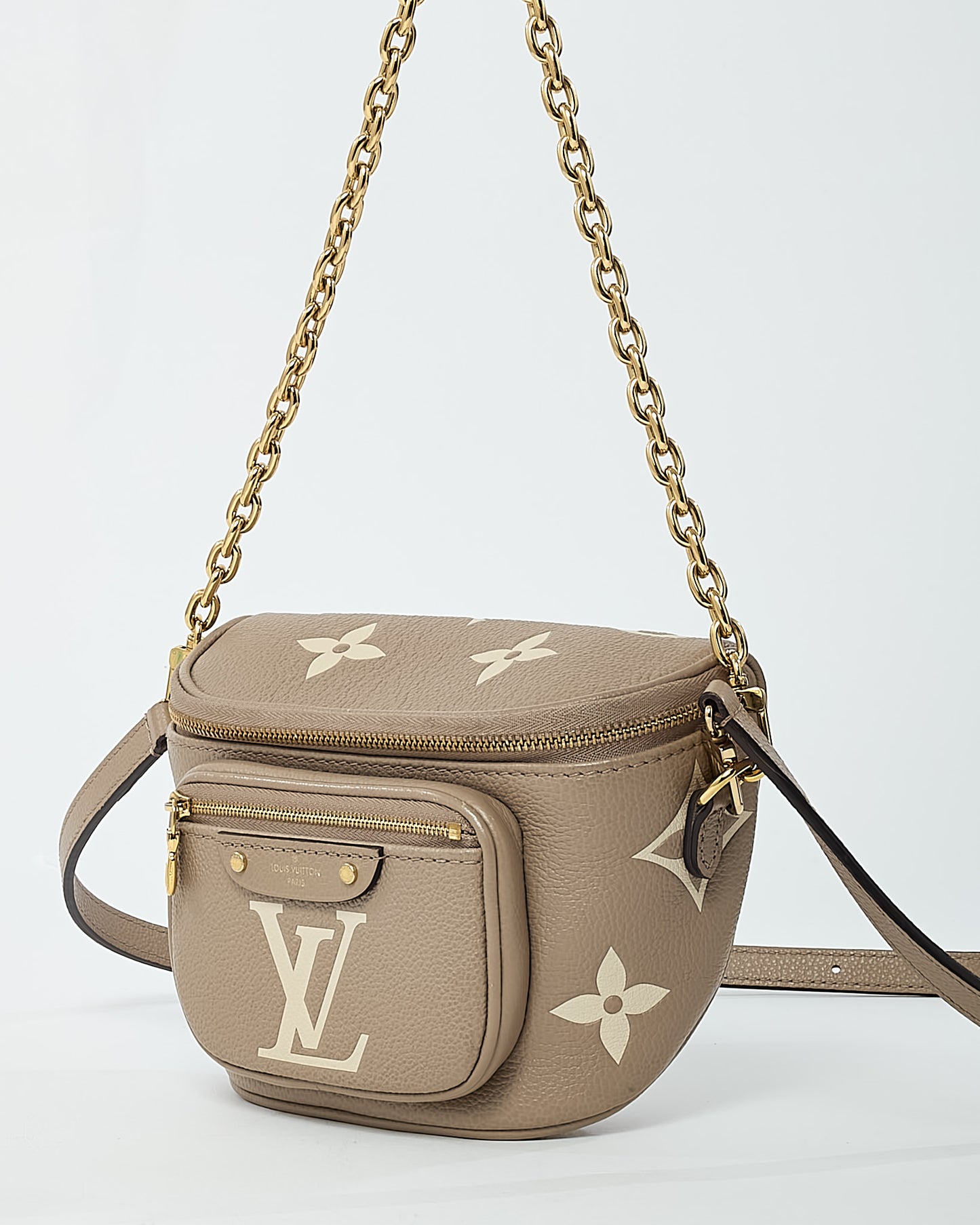 Louis Vuitton Tourterelle Beige and Cream Bicolor Monogram Empreinte Leather Mini Bumbag