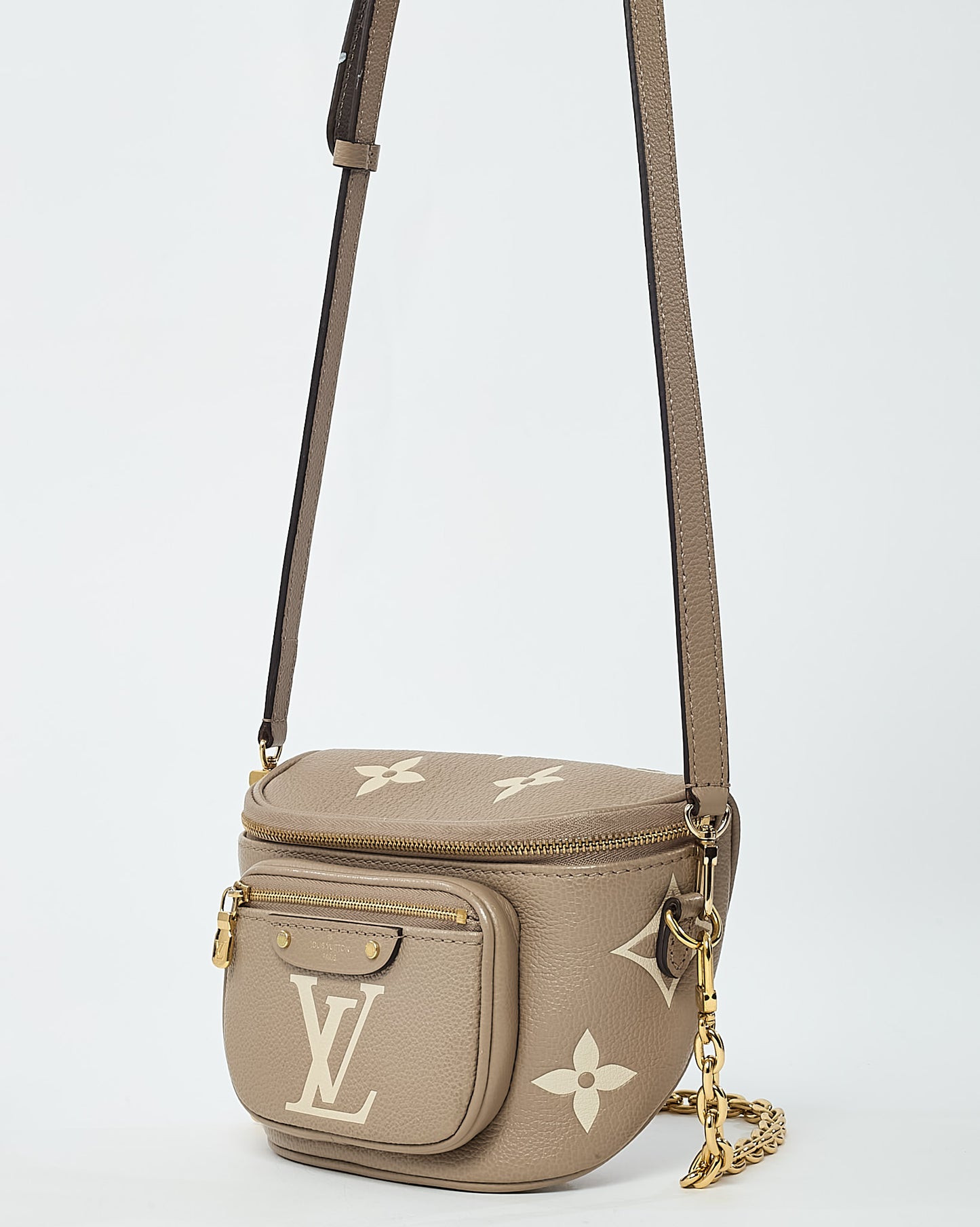 Louis Vuitton Tourterelle Beige and Cream Bicolor Monogram Empreinte Leather Mini Bumbag