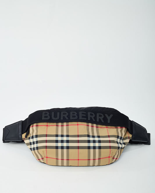 Burberry Black Logo Canvas and Beige Nova Check Nylon Sonny Belt Bag