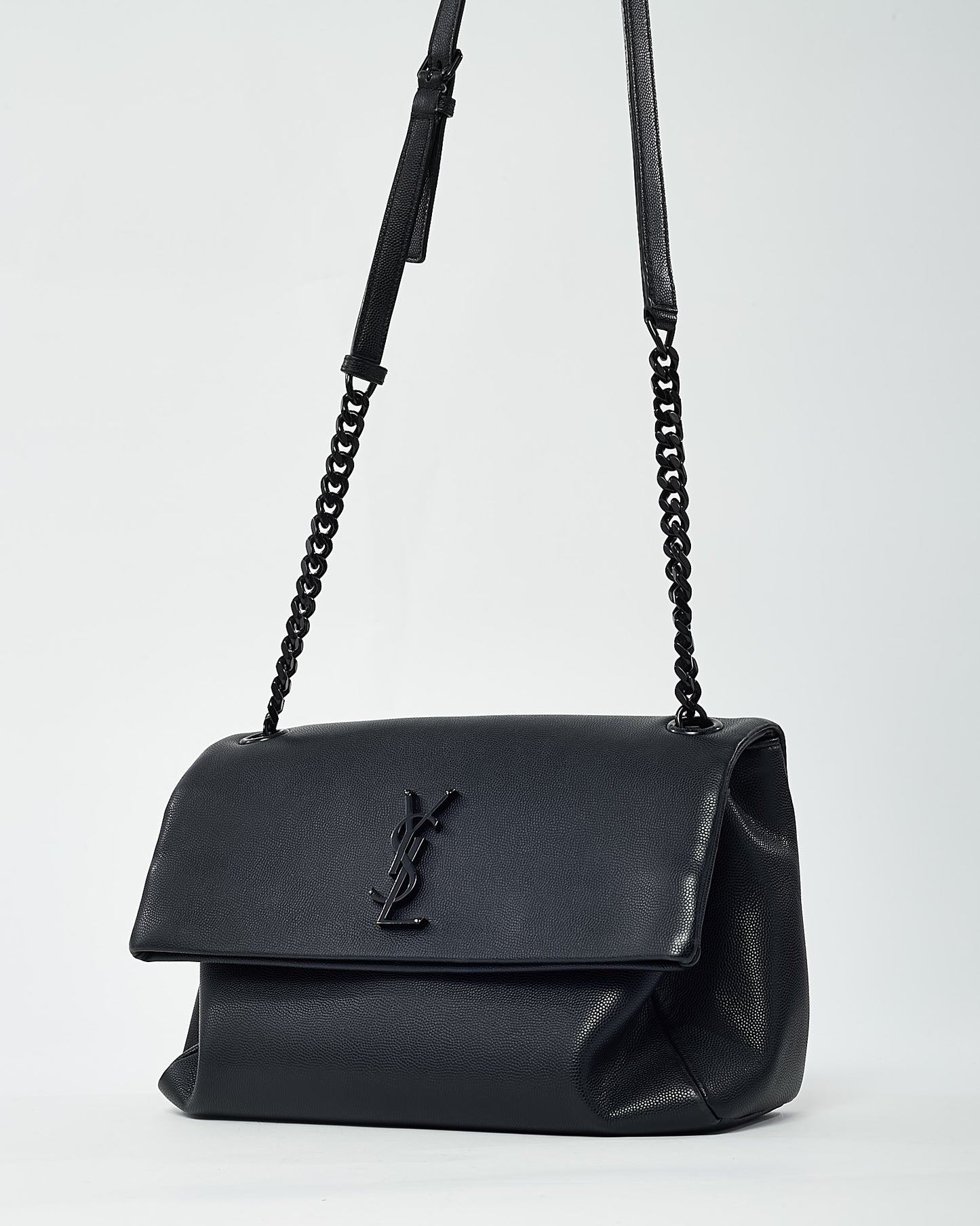 Saint Laurent Black Grain De Poudre Leather BHW YSL Monogram Medium West Hollywood Shoulder Bag