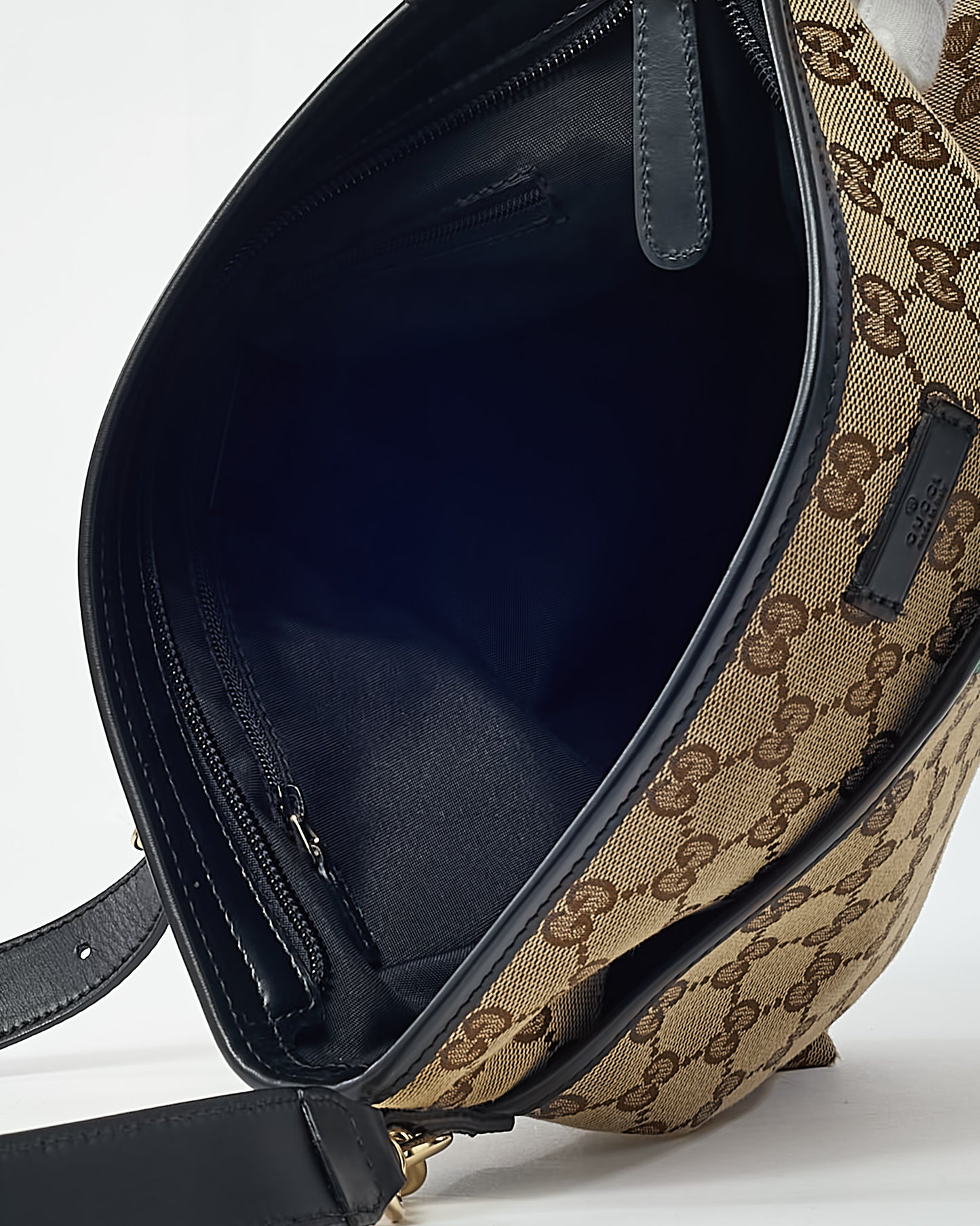 Gucci Beige and Brown GG Monogram Canvas Web Flat Messenger Crossbody Bag