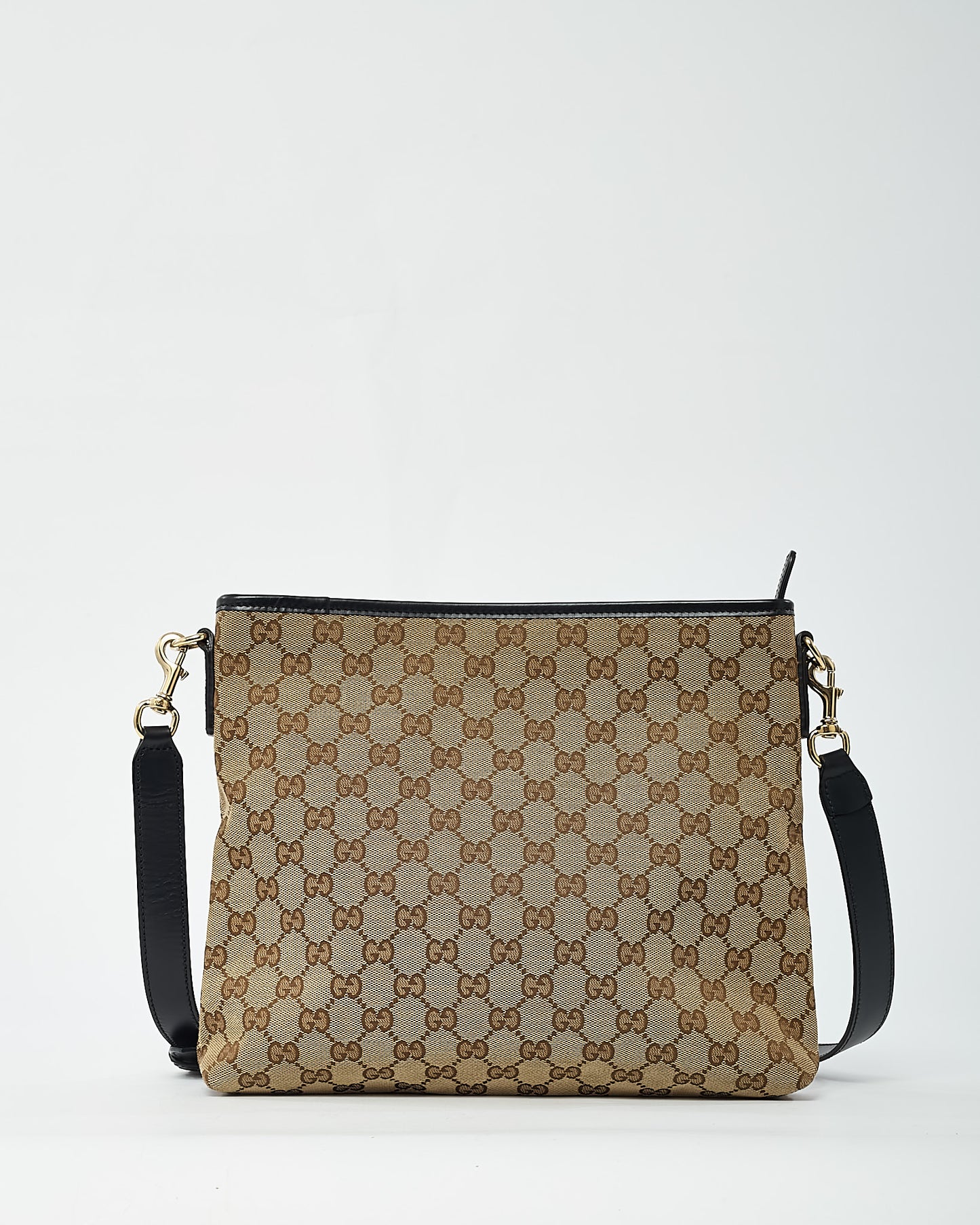 Gucci Beige and Brown GG Monogram Canvas Web Flat Messenger Crossbody Bag