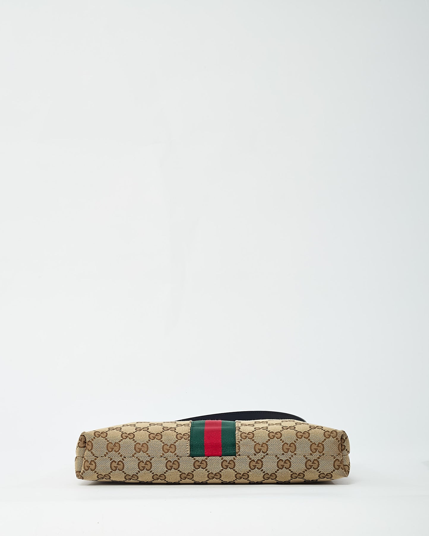 Gucci Beige and Brown GG Monogram Canvas Web Flat Messenger Crossbody Bag