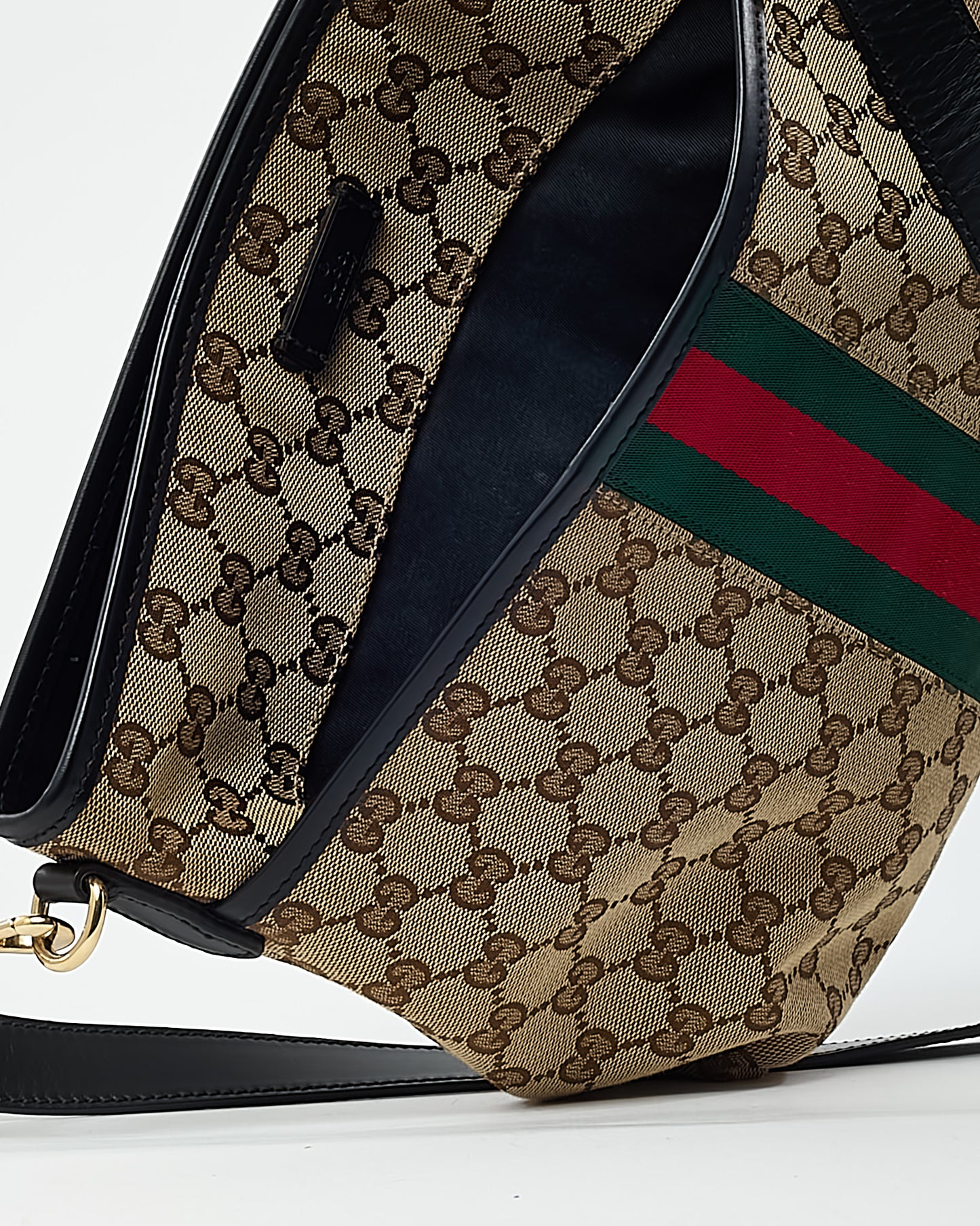 Gucci Beige and Brown GG Monogram Canvas Web Flat Messenger Crossbody Bag