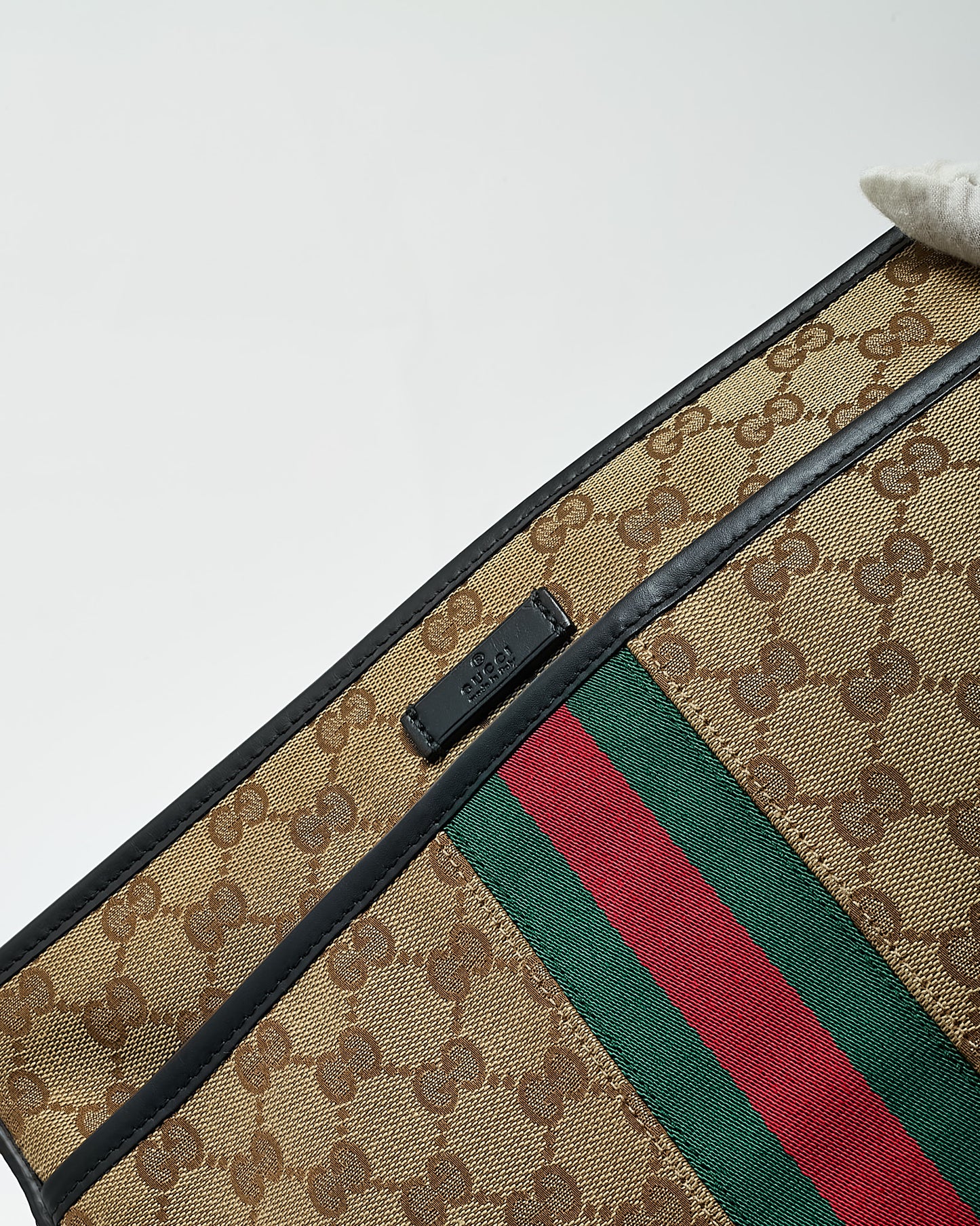 Gucci Beige and Brown GG Monogram Canvas Web Flat Messenger Crossbody Bag
