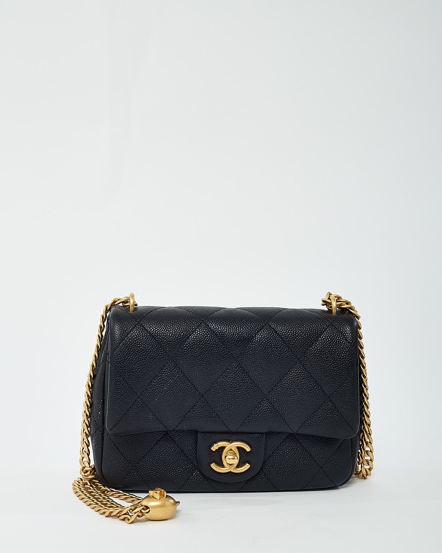 Chanel Black Caviar Quilted Leather Sweetheart Coco Crush Mini Square Flap Bag GHW