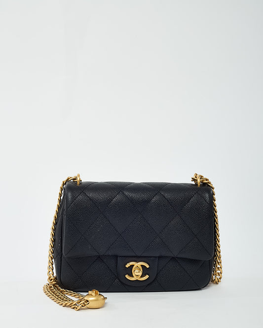 Chanel Black Caviar Quilted Leather Sweetheart Coco Crush Mini Square Flap Bag GHW
