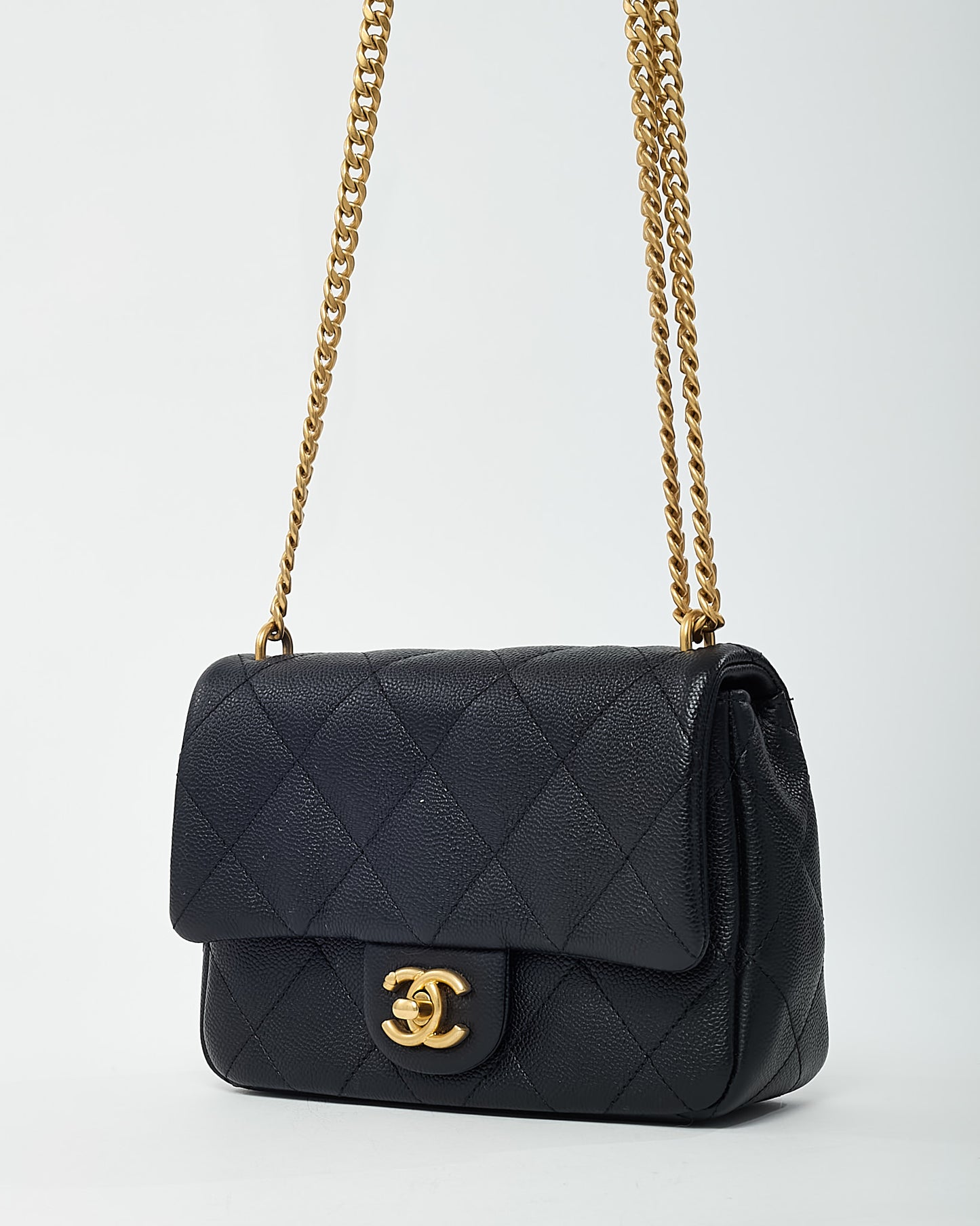 Chanel Black Caviar Quilted Leather Sweetheart Coco Crush Mini Square Flap Bag GHW
