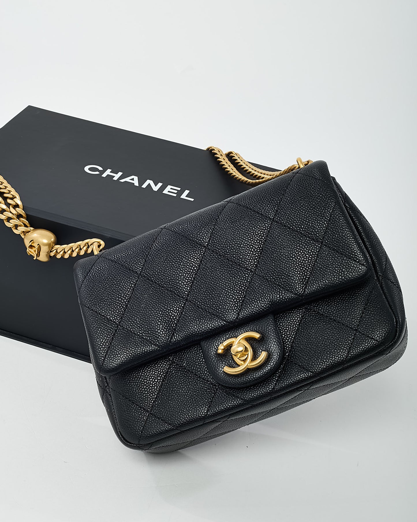Chanel Black Caviar Quilted Leather Sweetheart Coco Crush Mini Square Flap Bag GHW