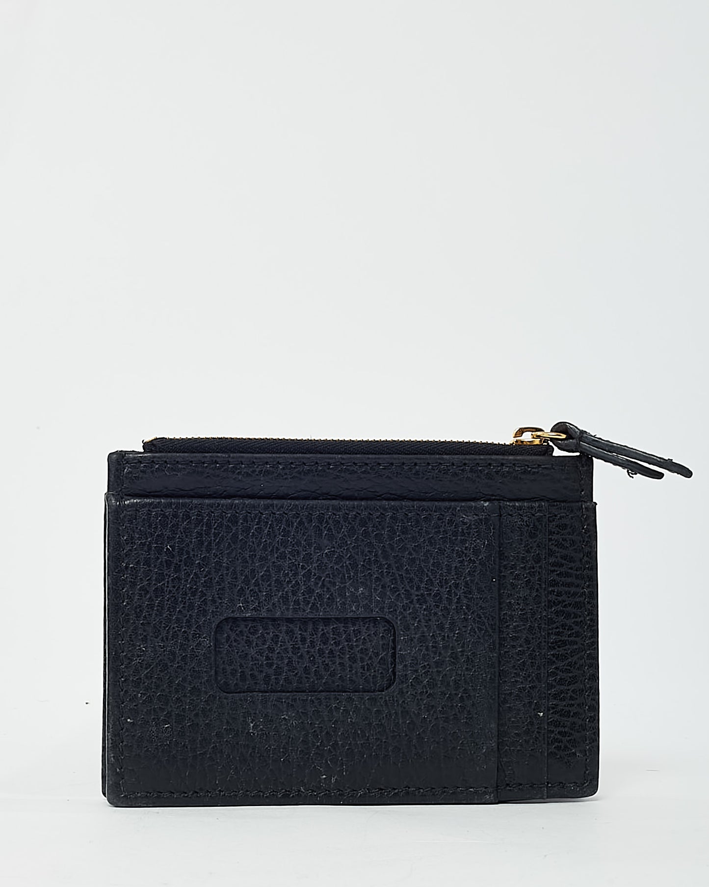 Gucci Black Pebbled Leather GG Marmont Zip Card Case Wallet