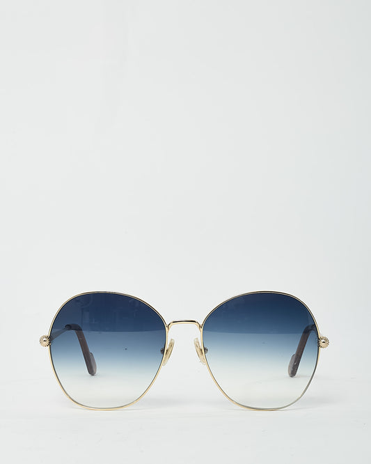 Lanvin Gold Metal Gradient Lens Oversize Round Sunglasses