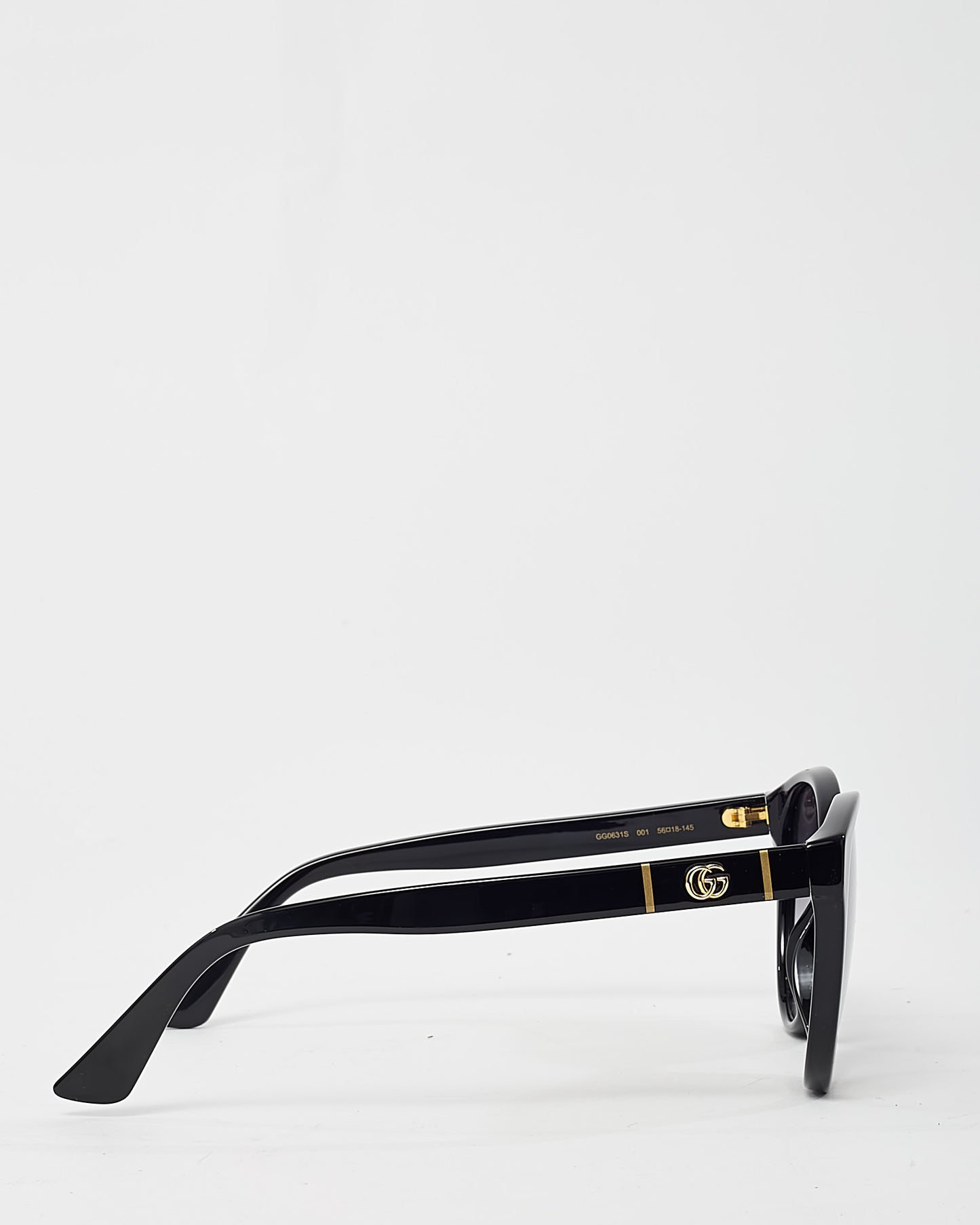 Gucci Black Acetate Gold GG Detail GG 0631S Oversize Round Cat Eye Sunglasses
