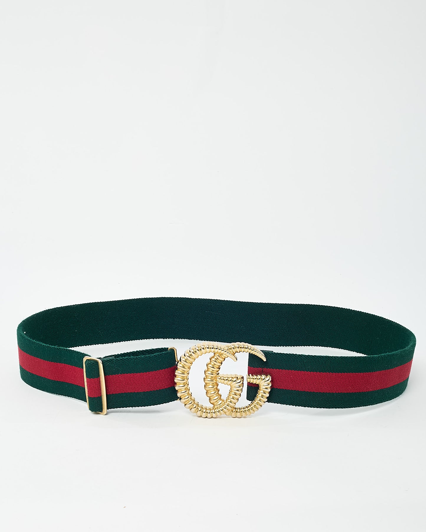 Gucci Green and Red Web Canvas Gold GG Torchon Belt - 85/34