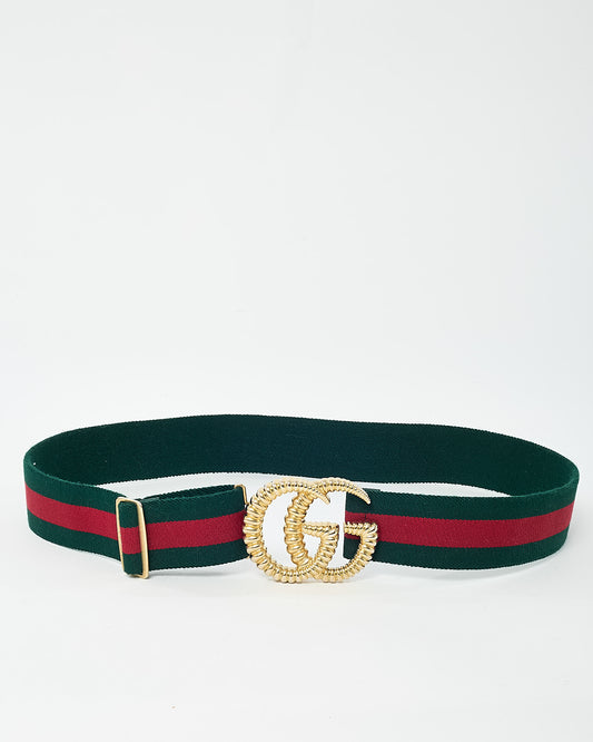 Gucci Green and Red Web Canvas Gold GG Torchon Belt - 85/34