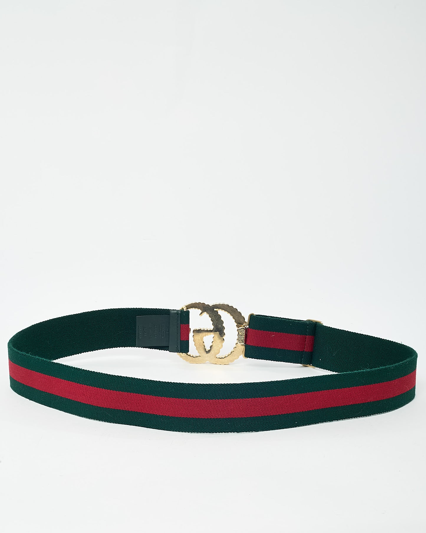 Gucci Green and Red Web Canvas Gold GG Torchon Belt - 85/34