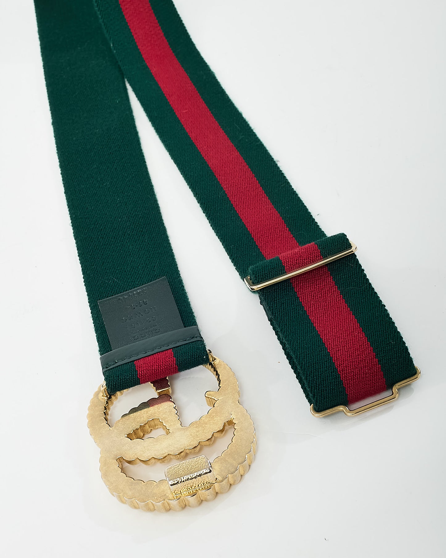 Gucci Green and Red Web Canvas Gold GG Torchon Belt - 85/34