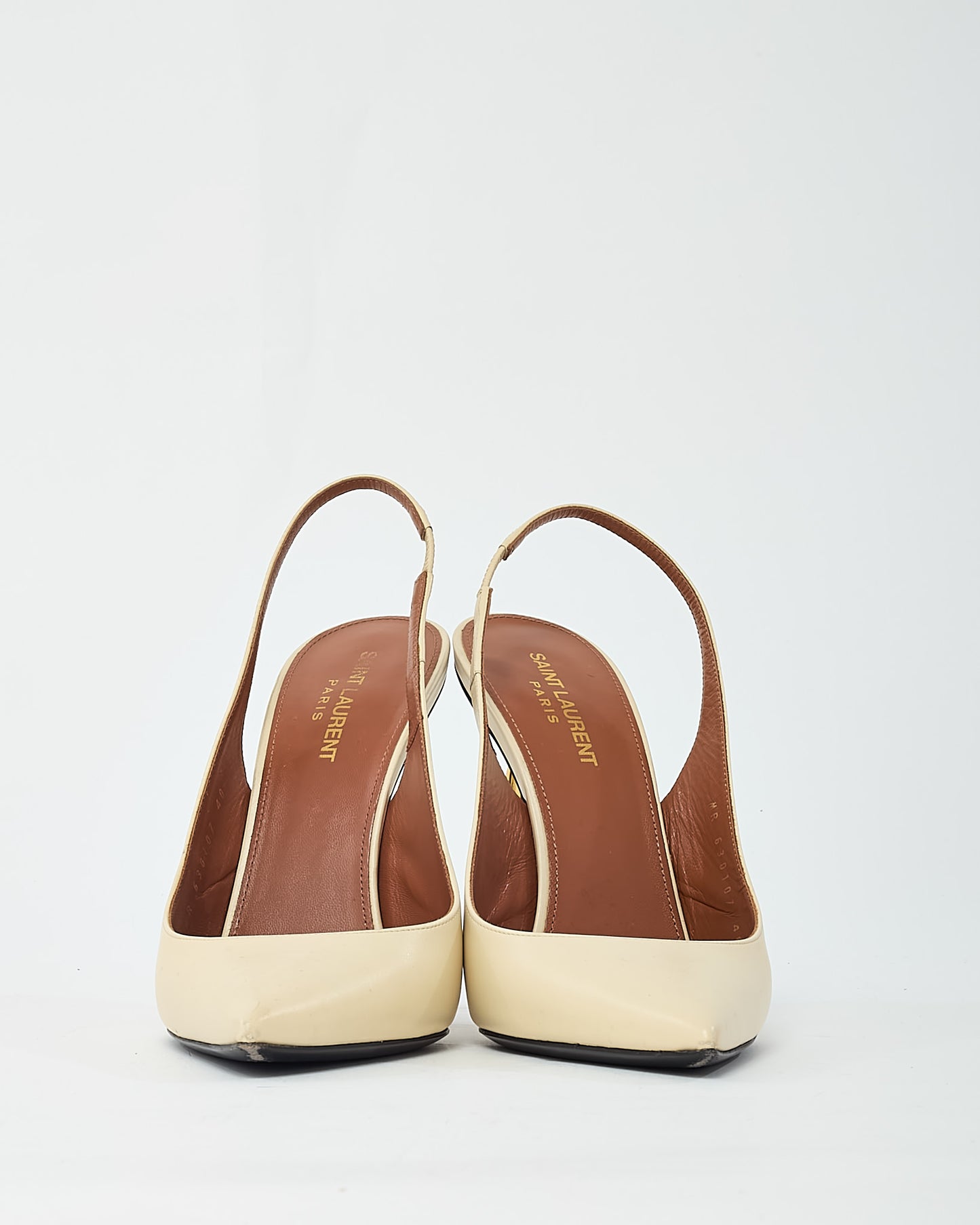 Saint Laurent Beige Patent Leather Slingback YSL 110mm Opyum Pumps - 40