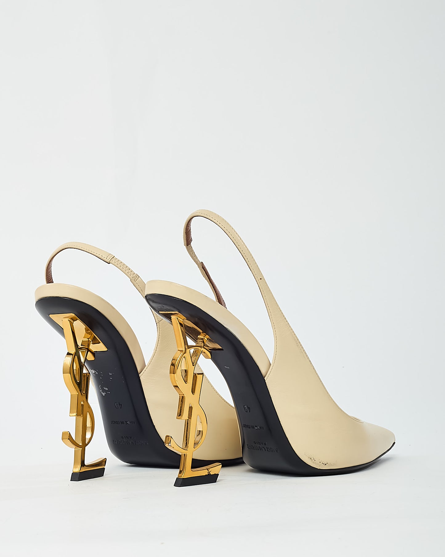 Saint Laurent Beige Patent Leather Slingback YSL 110mm Opyum Pumps - 40