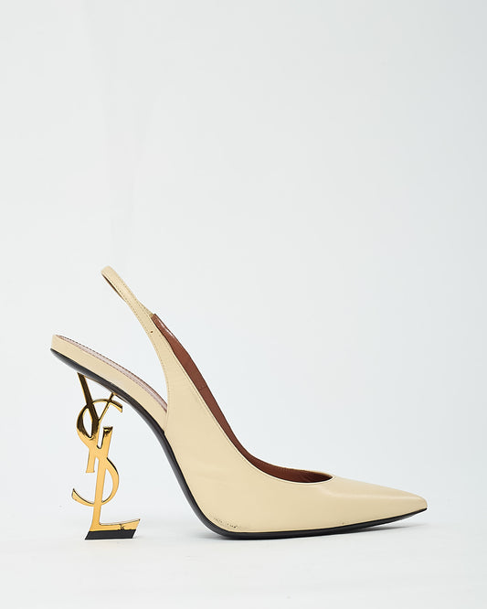 Saint Laurent Beige Patent Leather Slingback YSL 110mm Opyum Pumps - 40