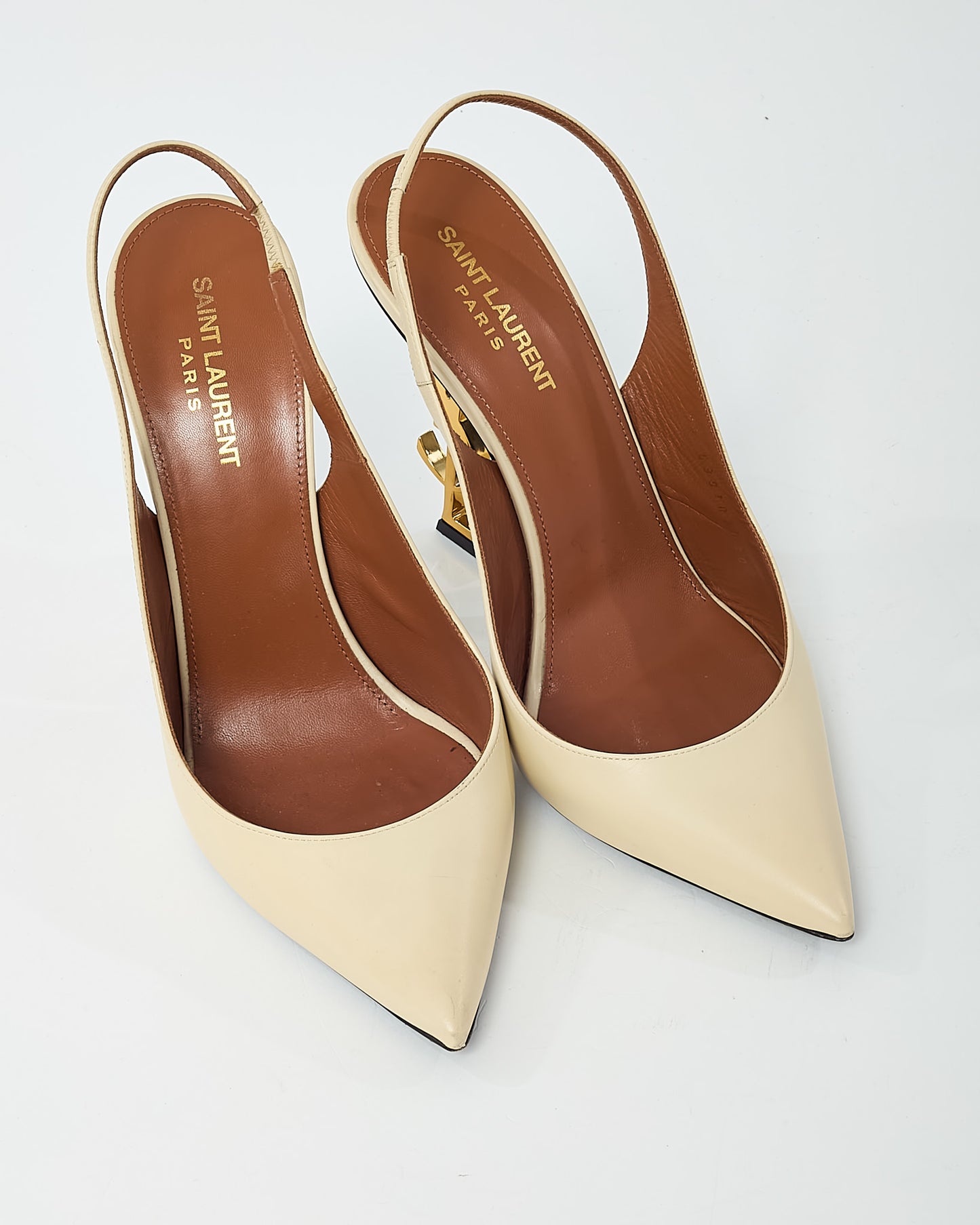 Saint Laurent Beige Patent Leather Slingback YSL 110mm Opyum Pumps - 40