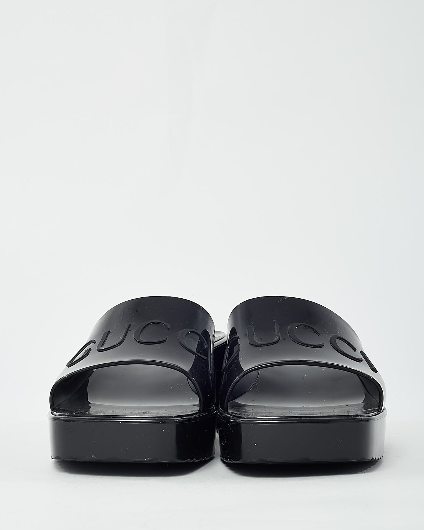 Gucci Black PVC Rubber Gucci Logo Platform 20/60mm Slide Sandals - 39